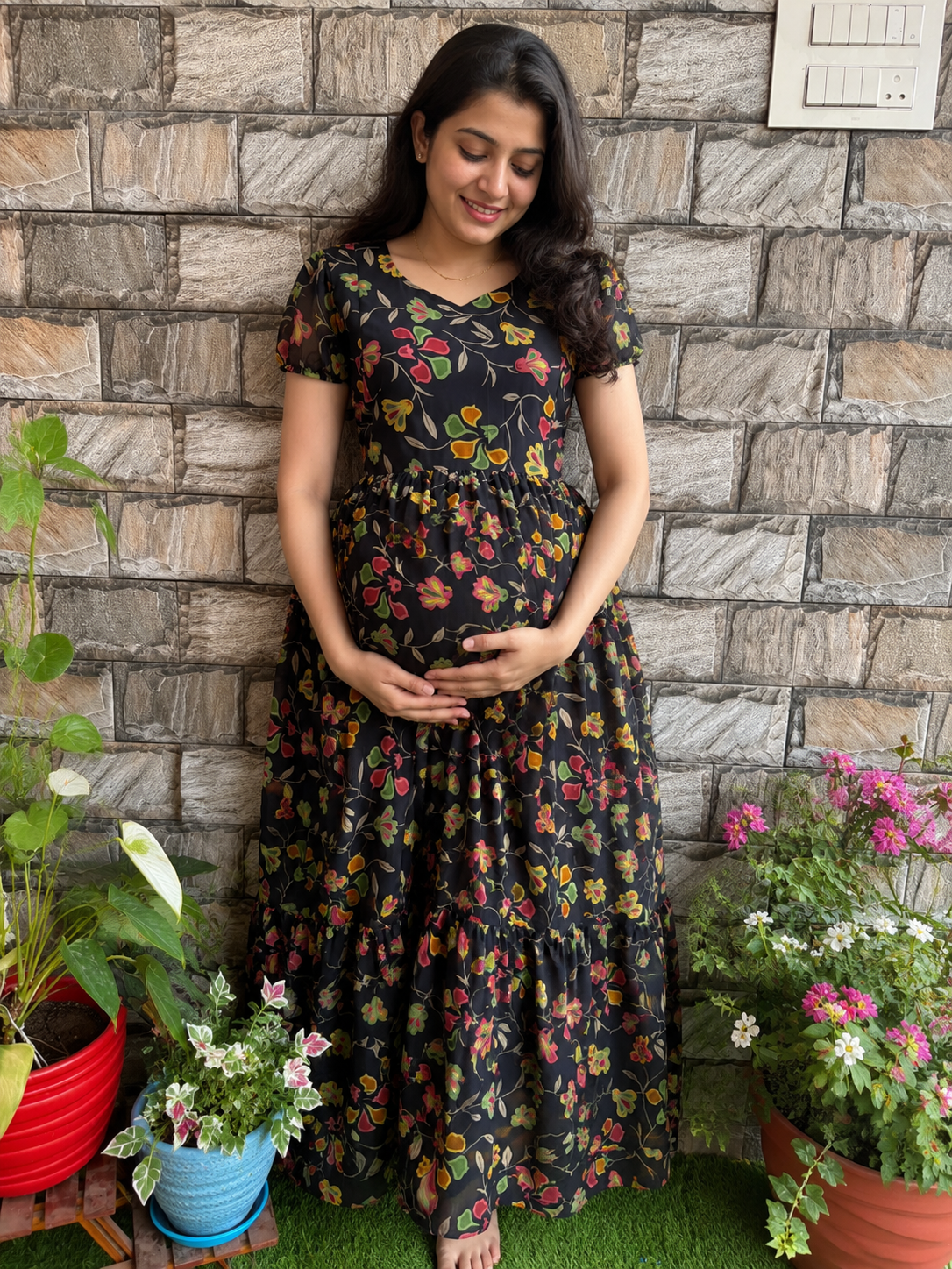 Black Georgette Maternity Maxi