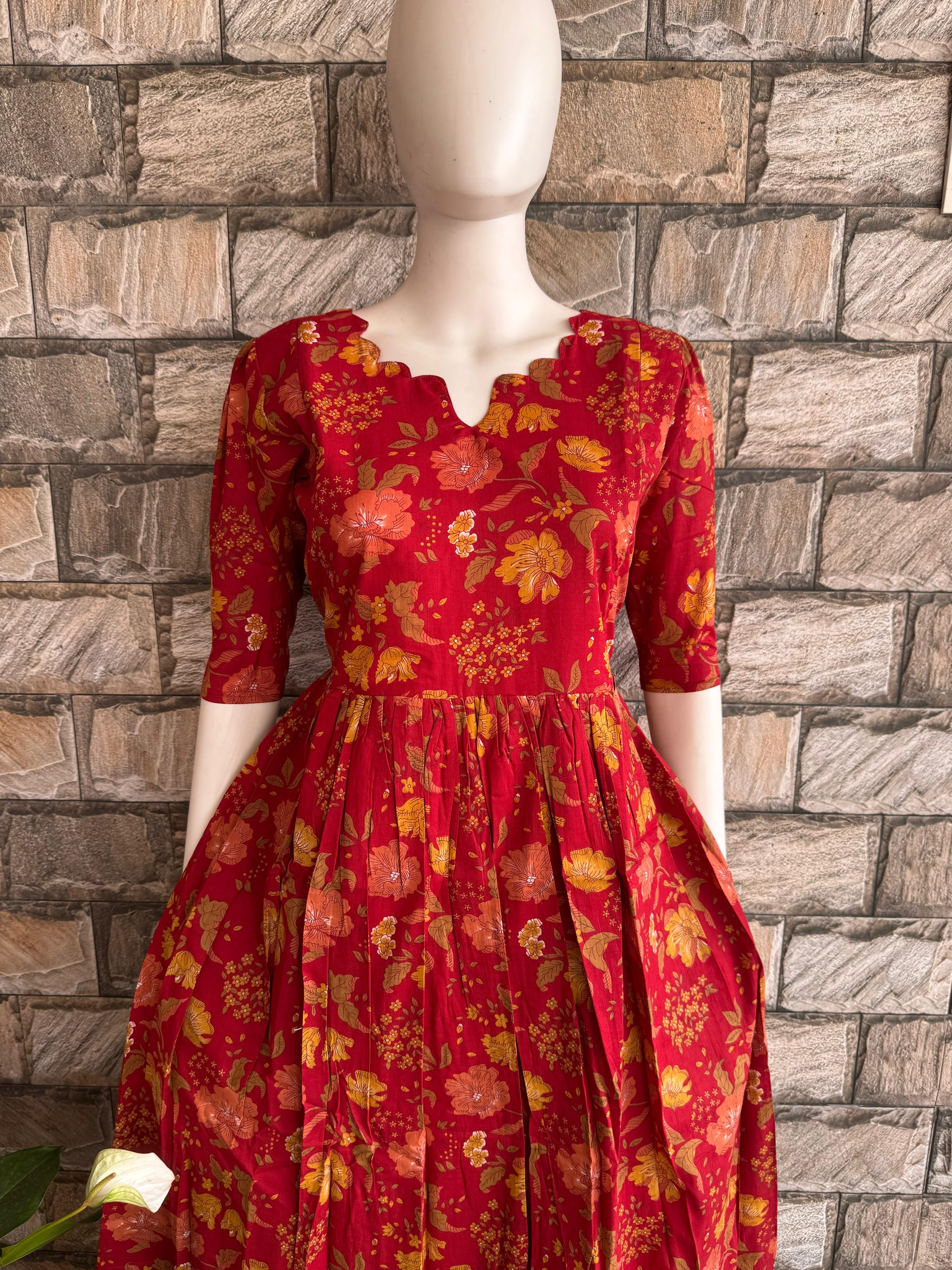 Maroon Floral Cotton Maxi CF132