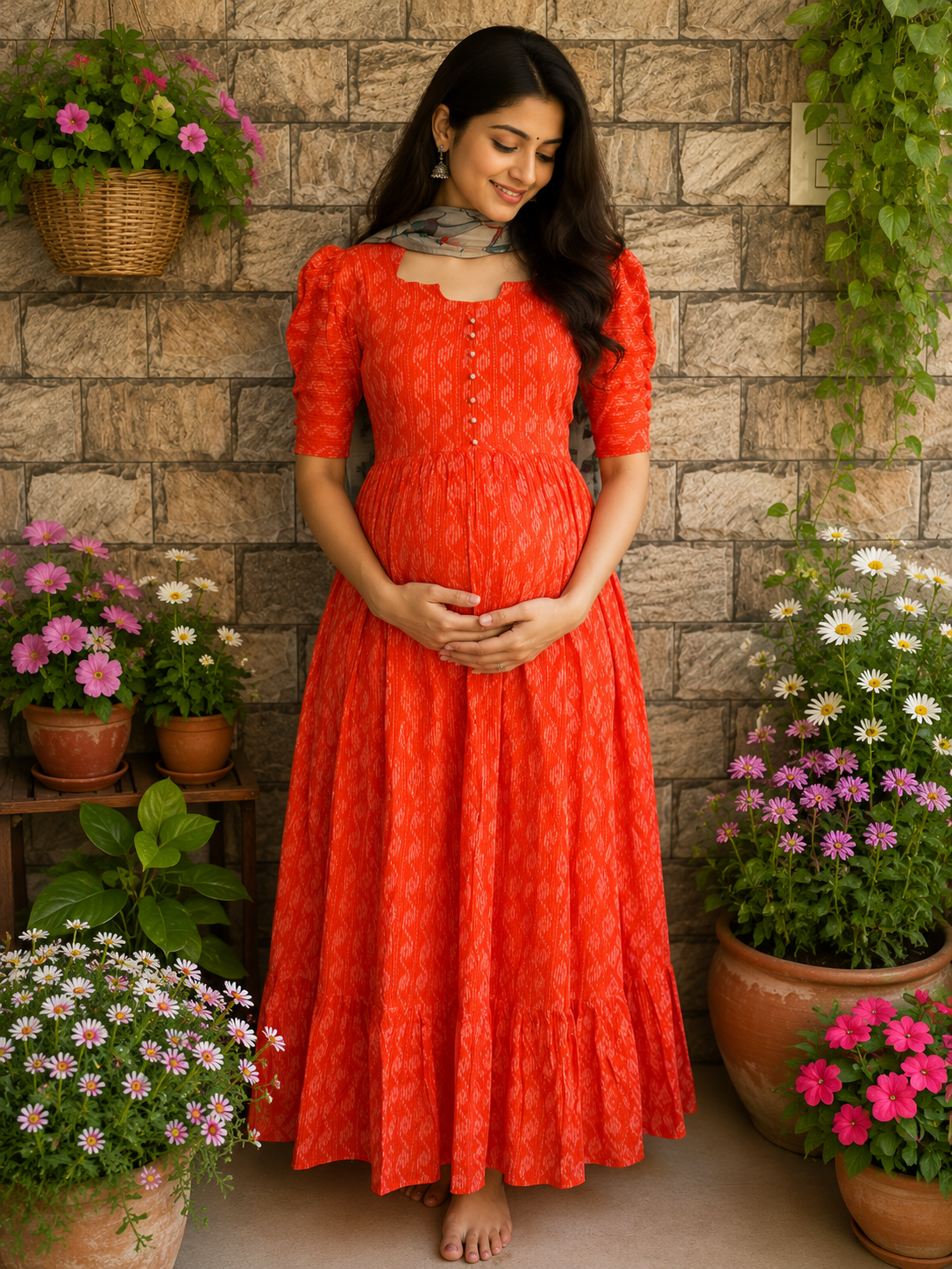Fanta orange  soft Kanta cotton Maternity maxi