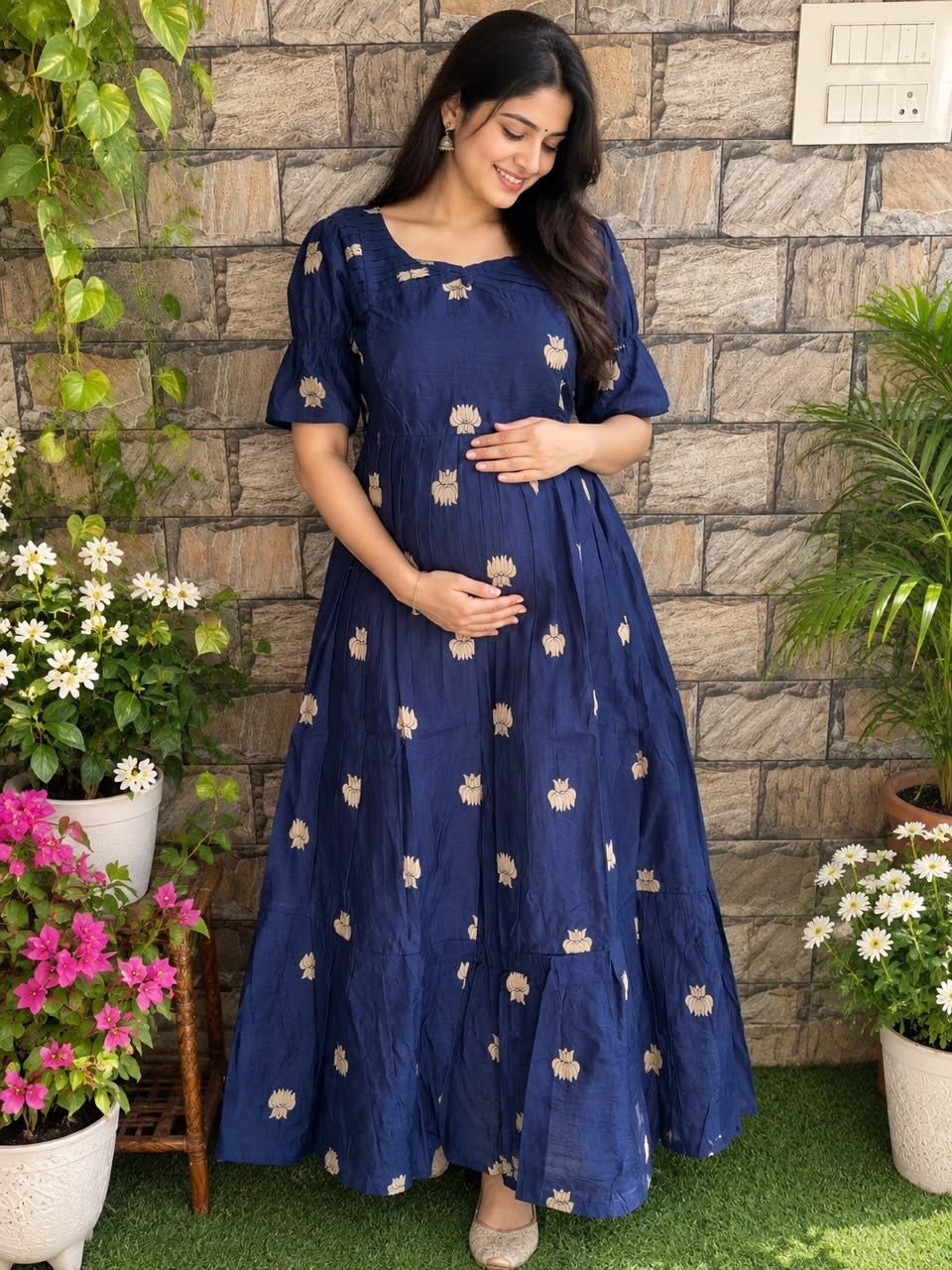 Diwali series Maternity raw silk maxi Royal blue - without Dupatta
