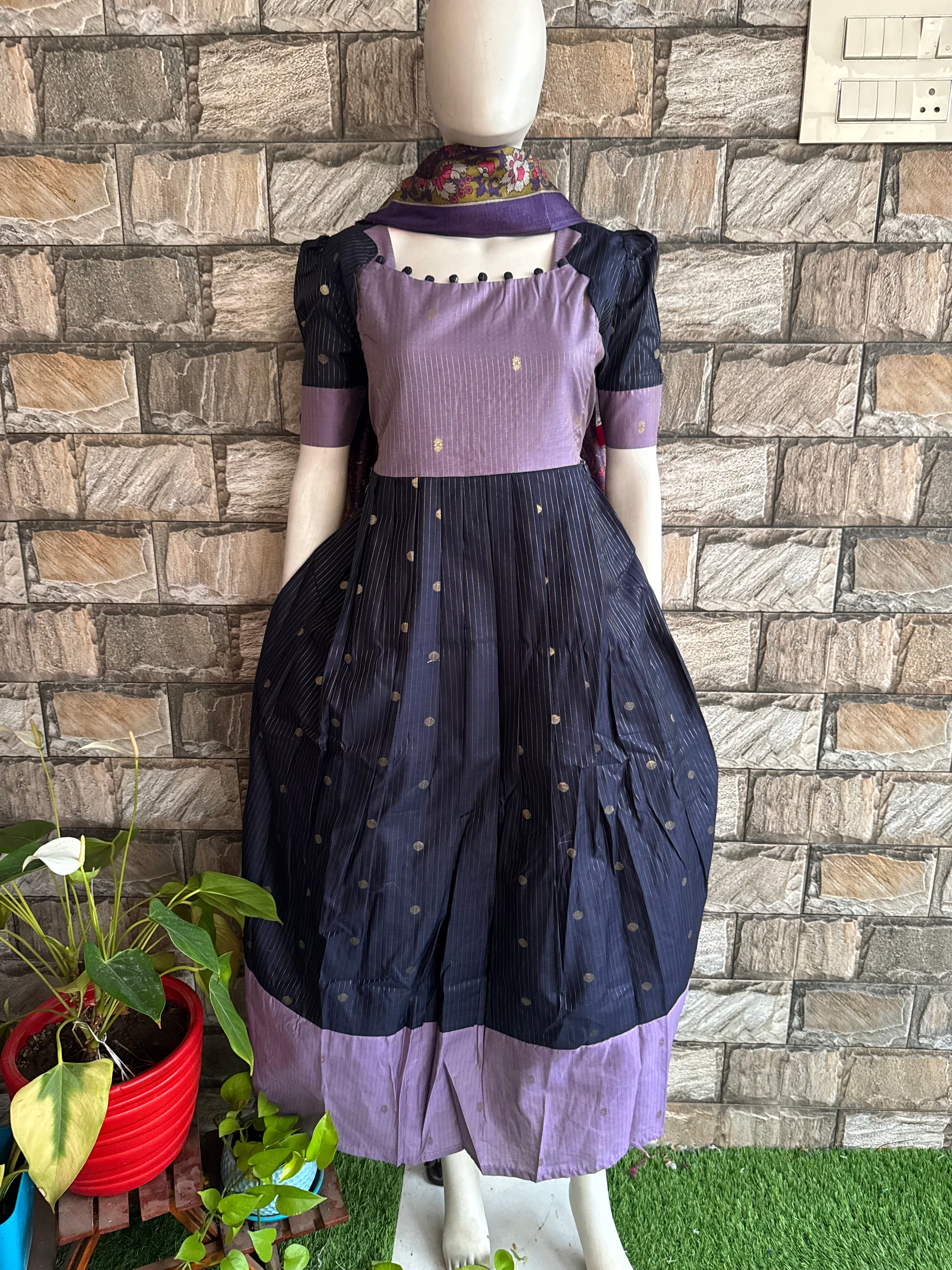 Festive wear Maternity raw silk maxi Dark Blue