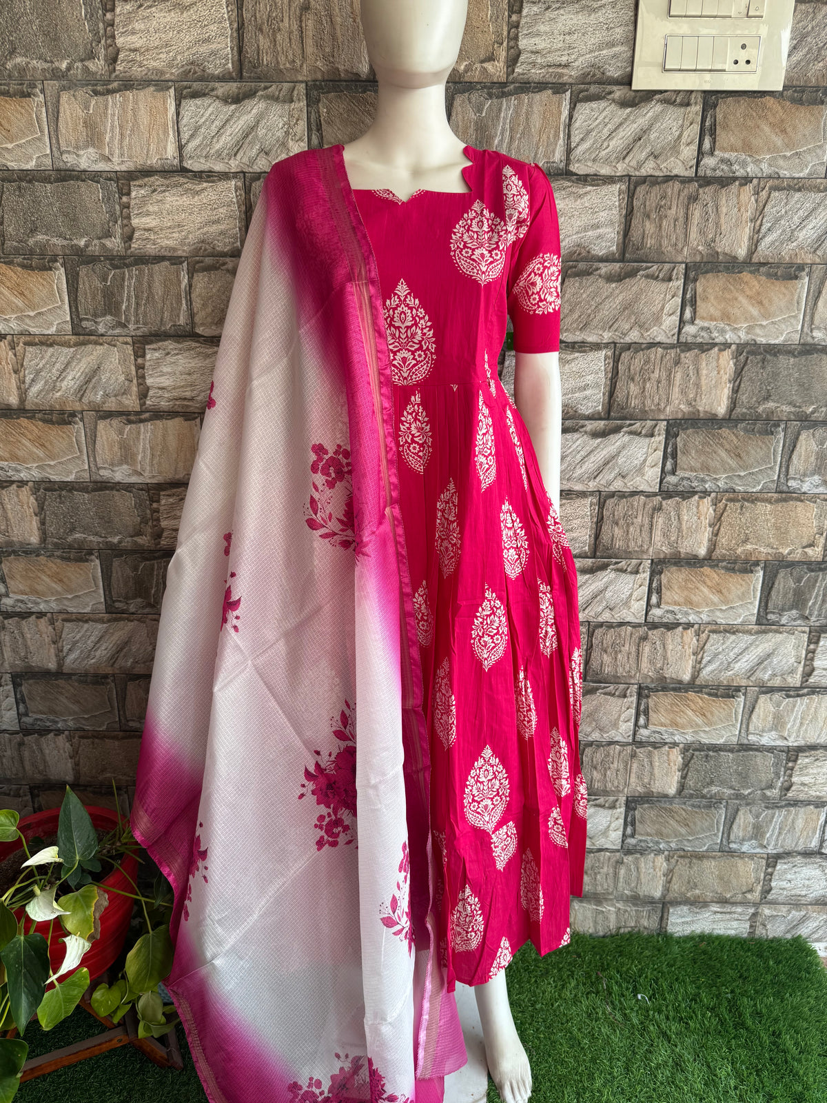 Soft cotton Maternity maxi with dupatta Candy pinki