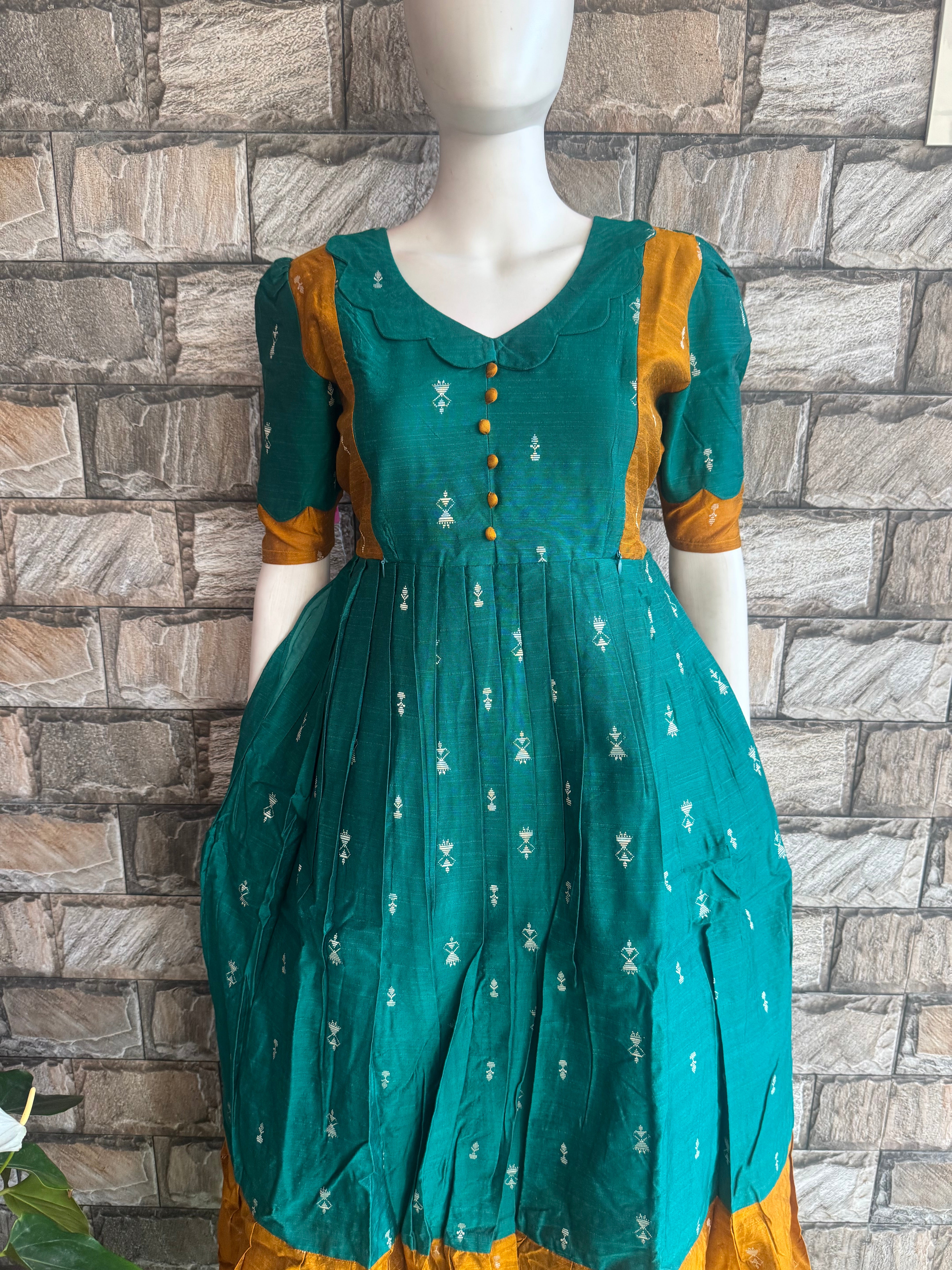 Festive wear Maternity raw silk maxi Rama Green