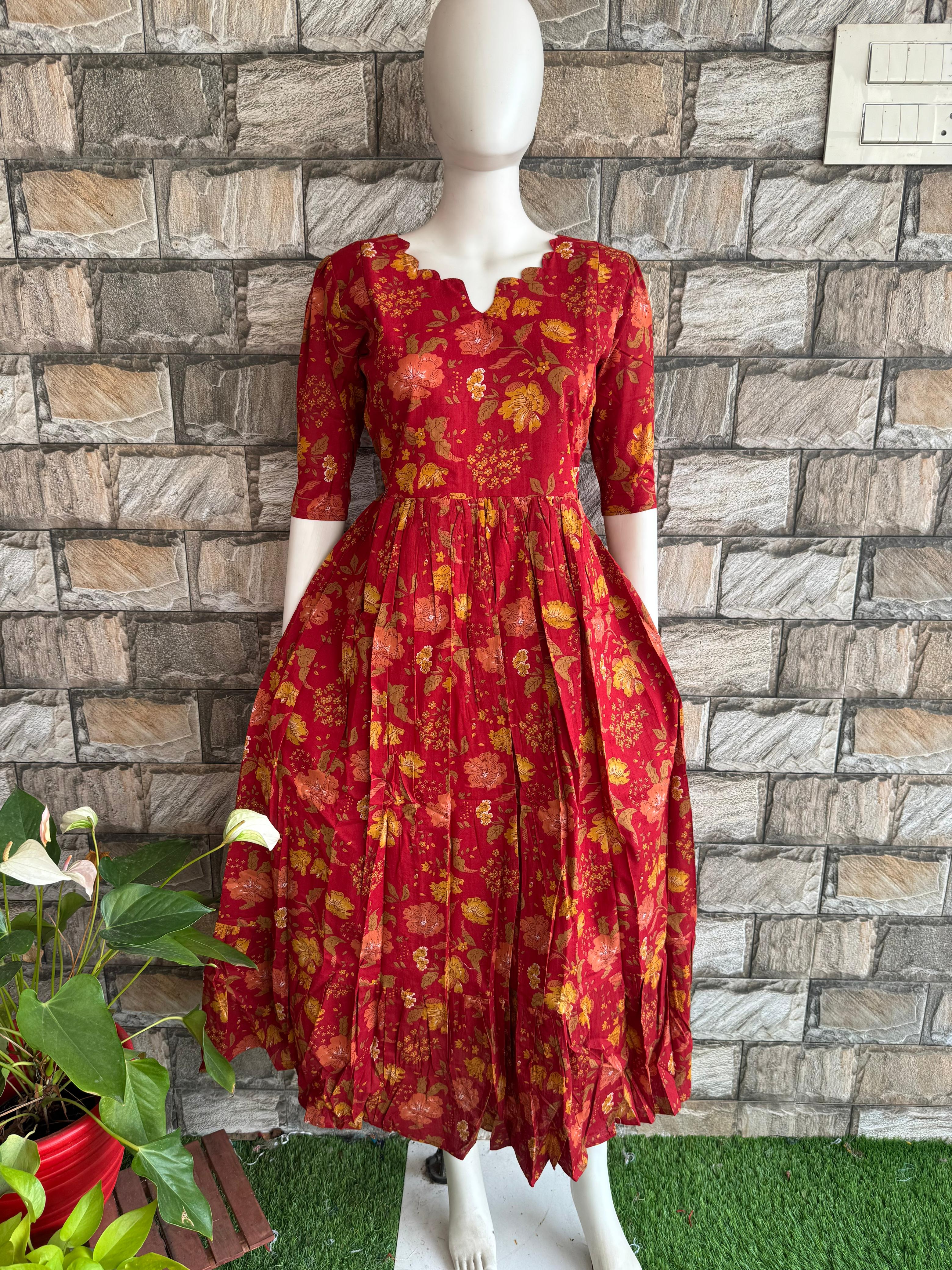 Maroon Floral Cotton Maxi CF132
