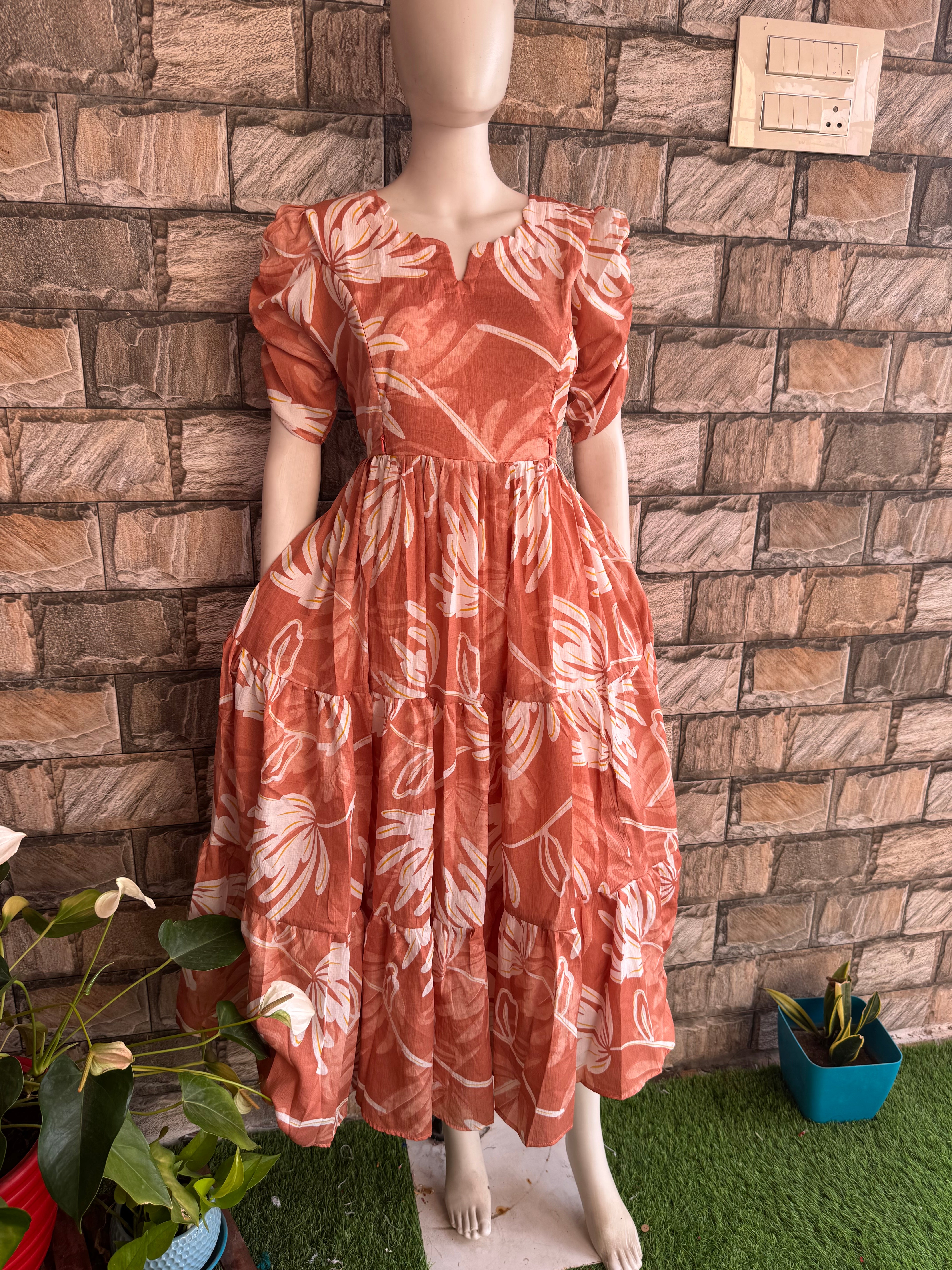 Rust Orange Flora Delta Maternity Maxi