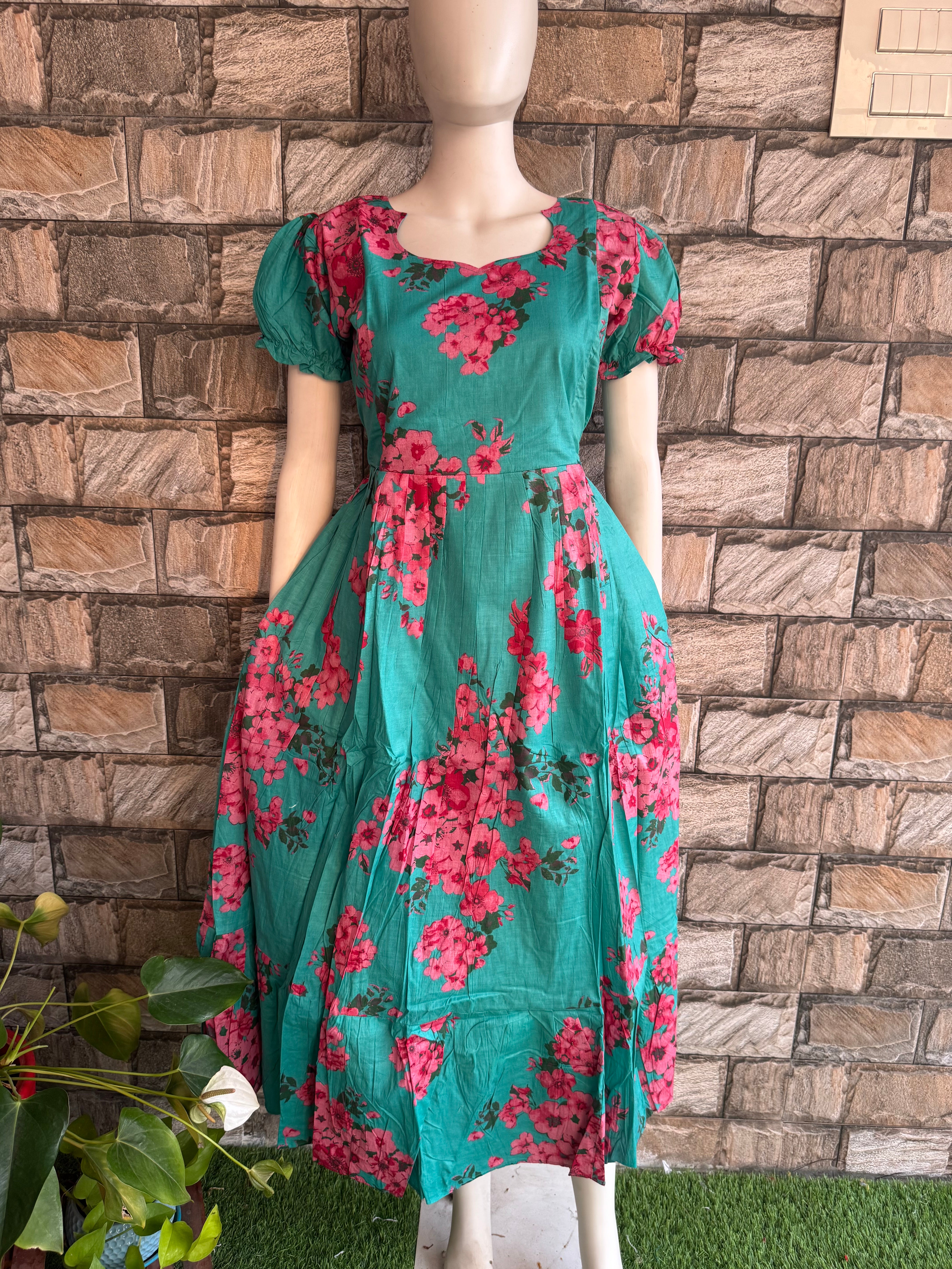 Sea blue cotton Maternity maxi