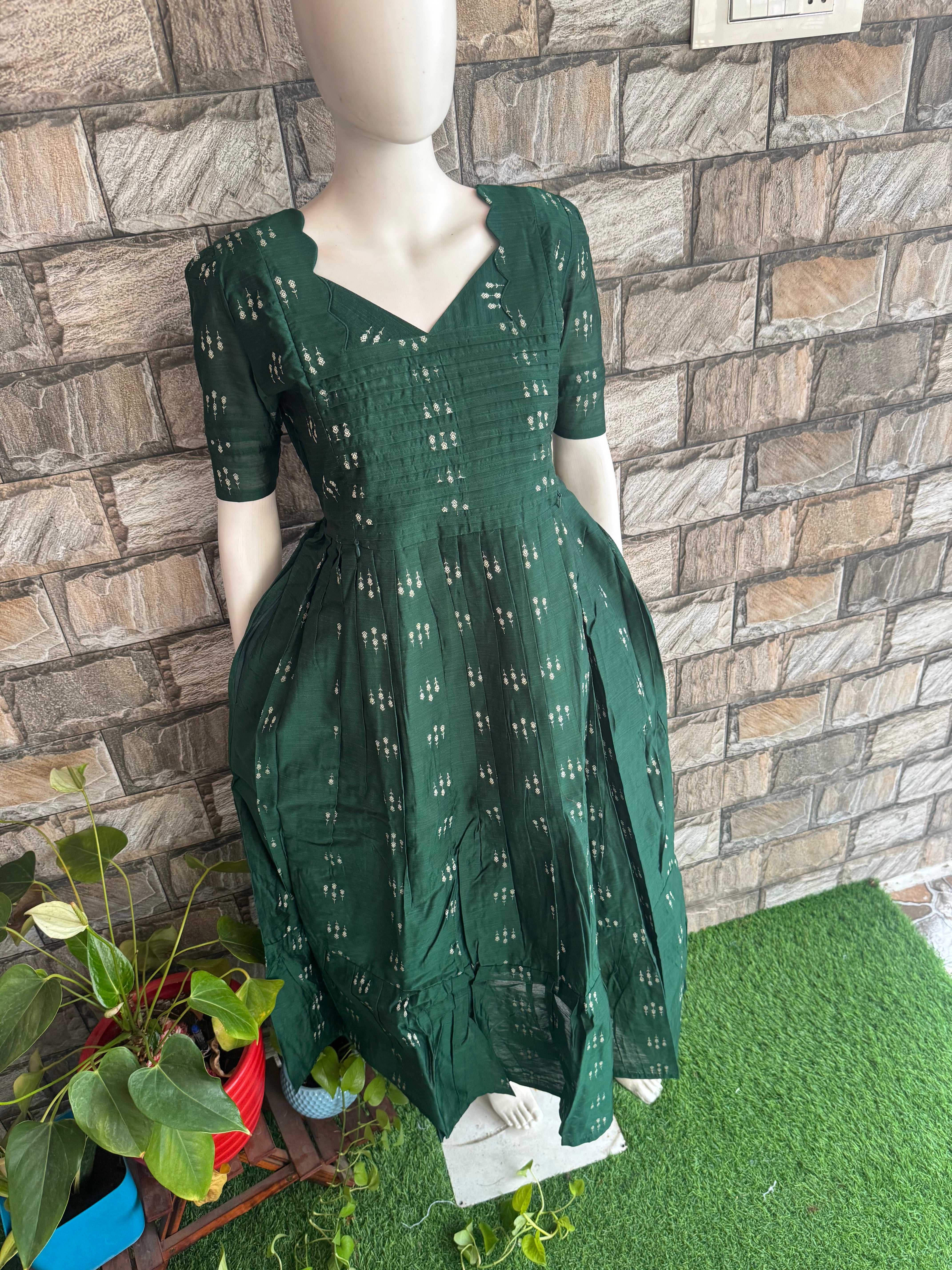 Festive wear Maternity raw silk maxi Bottle Green