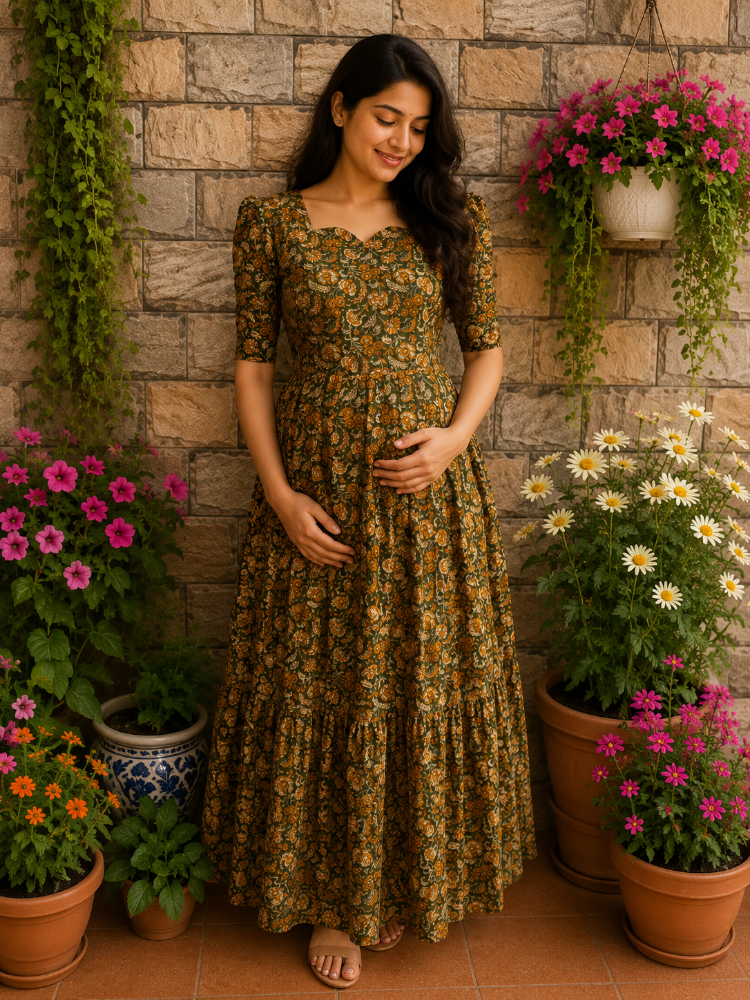 Budget  soft cotton Maternity maxi Dark Green