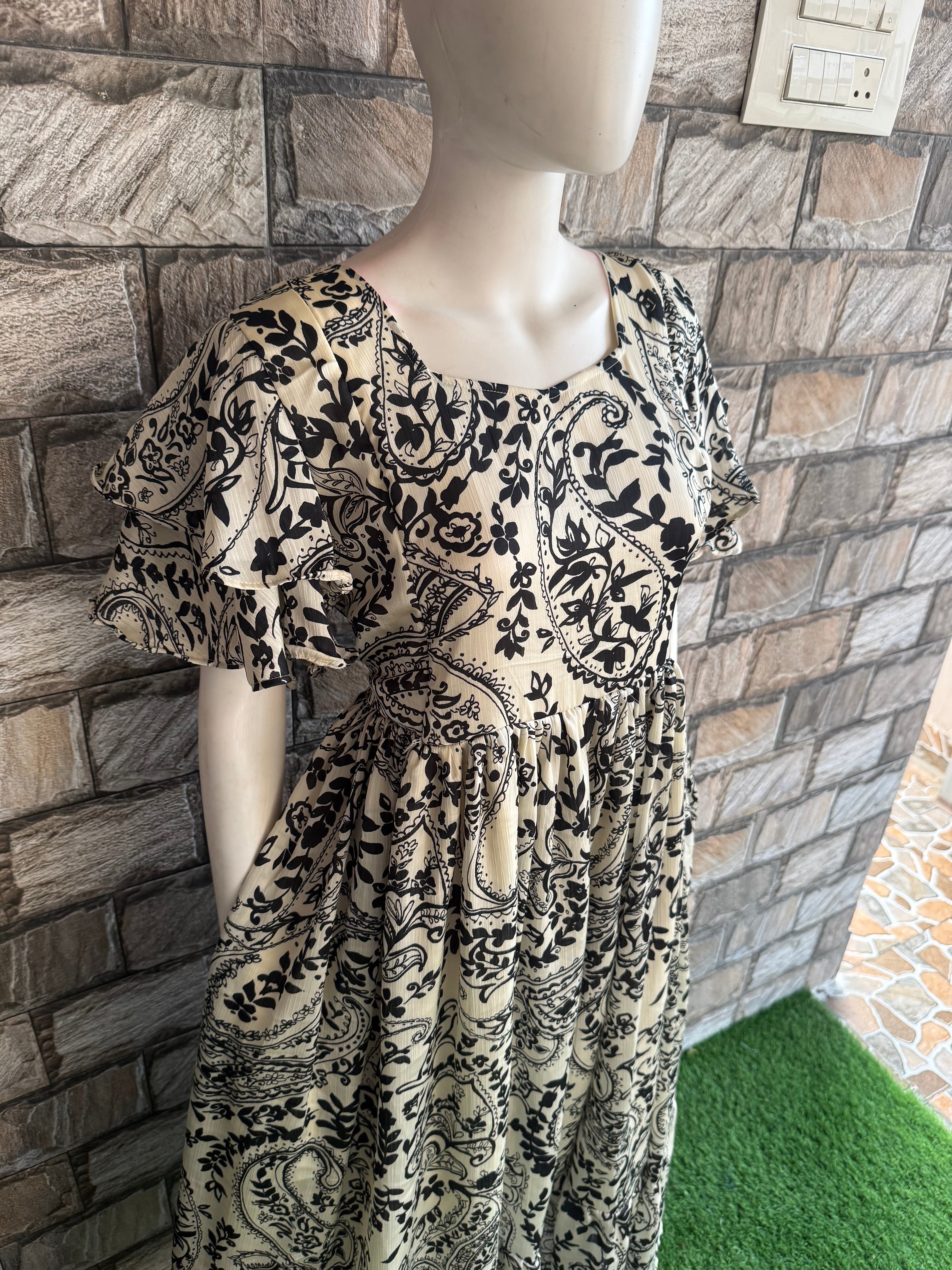 Kalamkari half white Delta Georgette Maternity Maxi