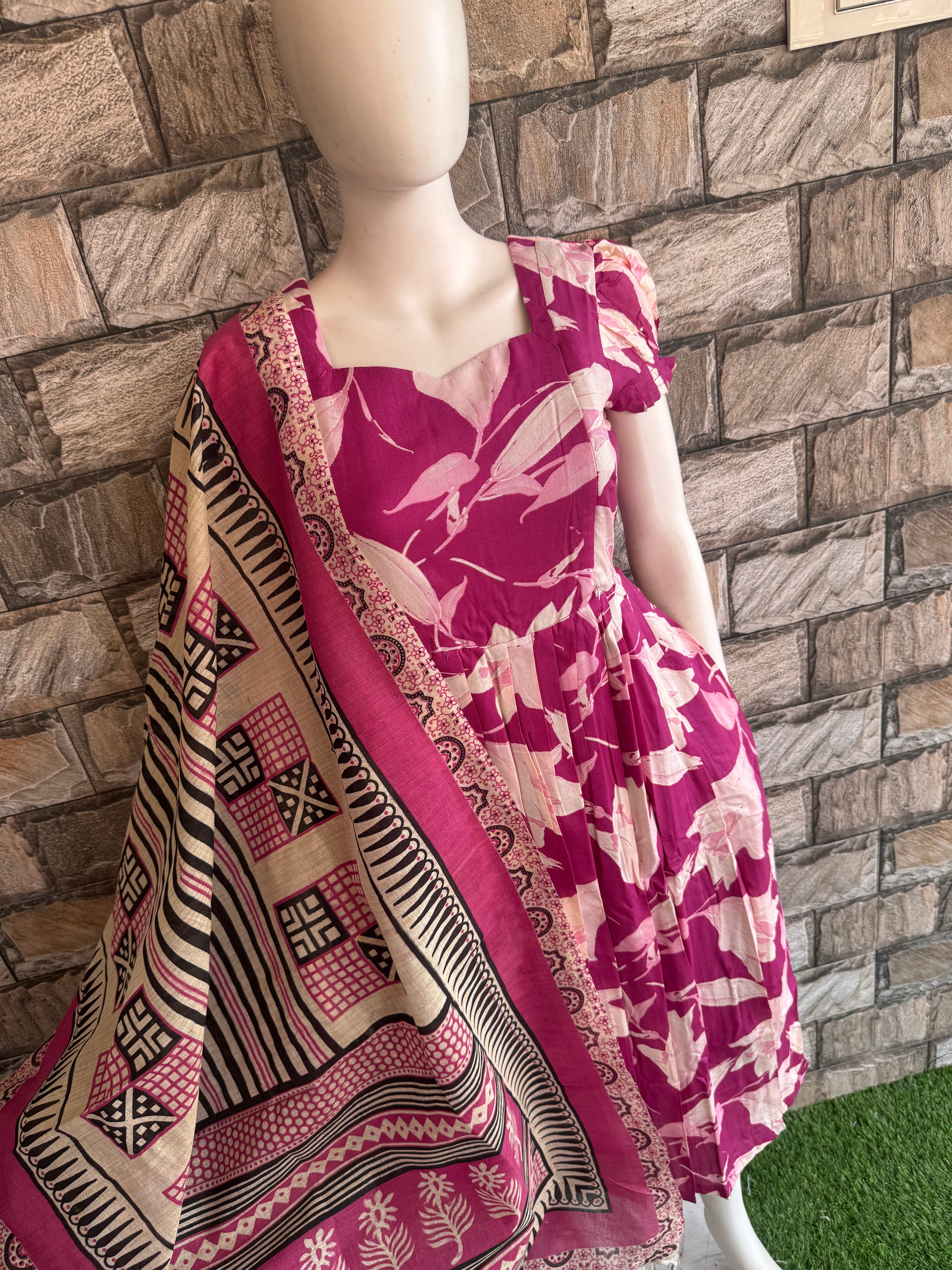 Pink checked Madhubhani Dupatta