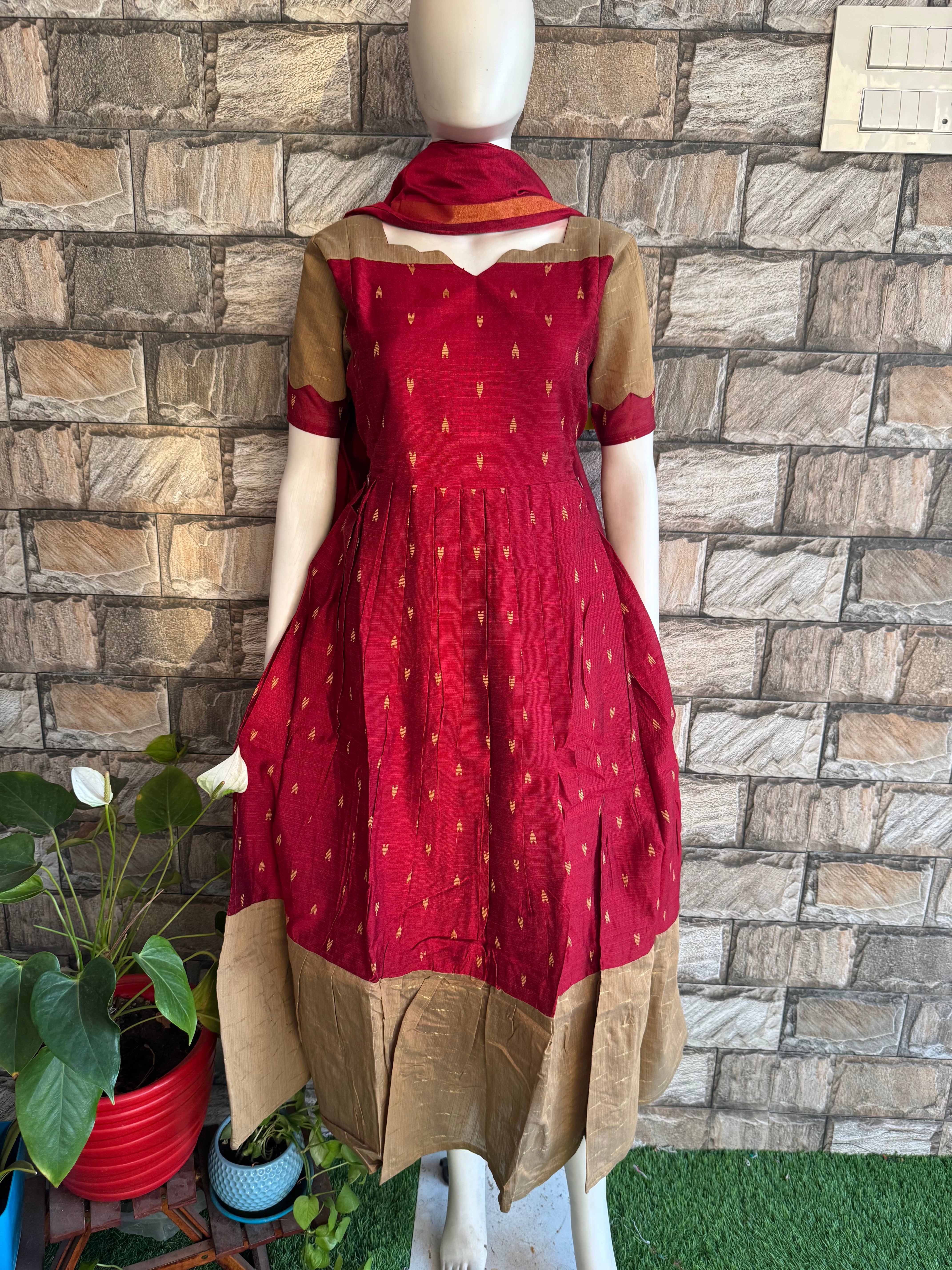 Festive wear Maternity raw silk maxi Maroon blossom