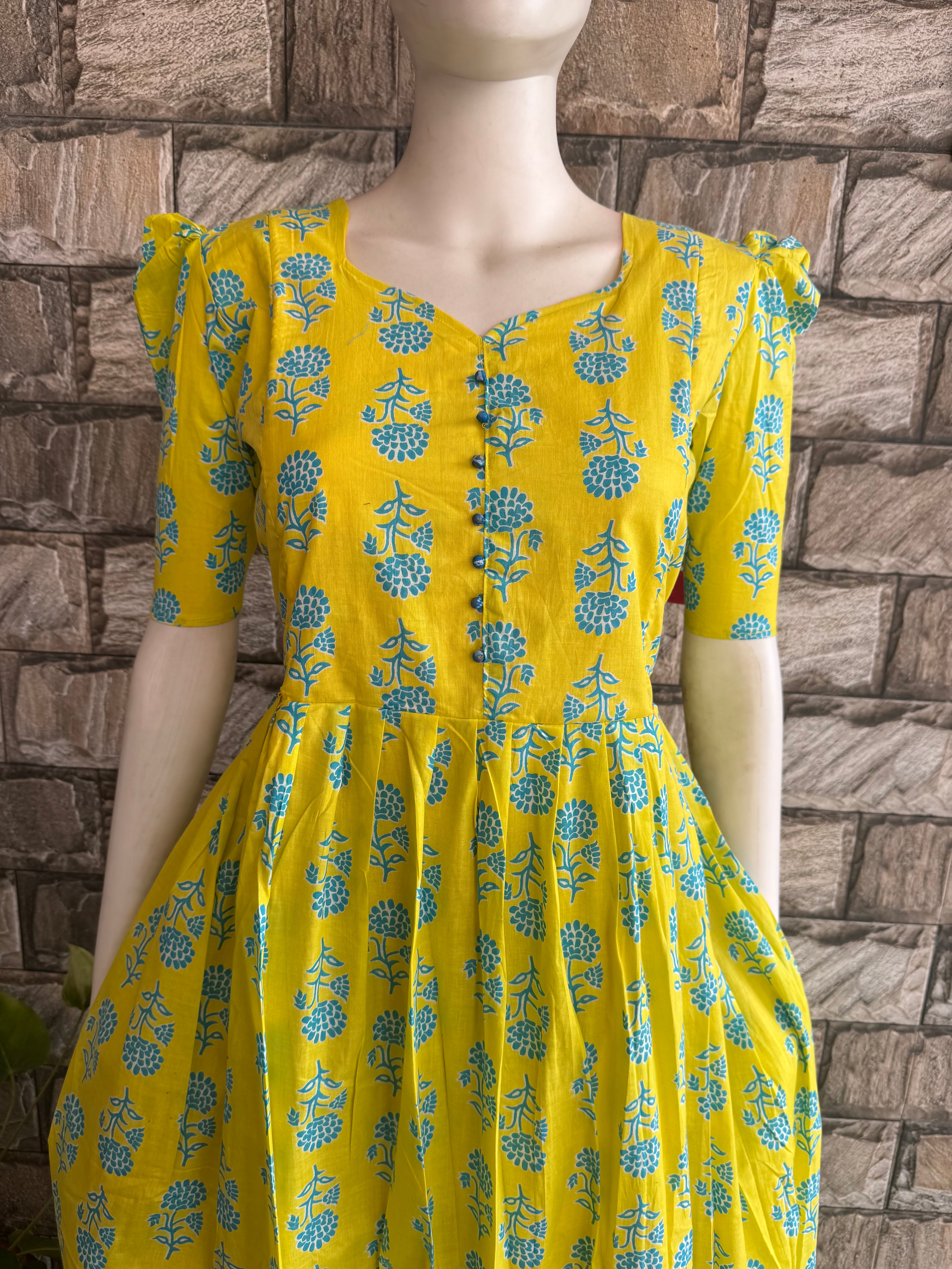 Lemon yellow cotton Maternity maxi