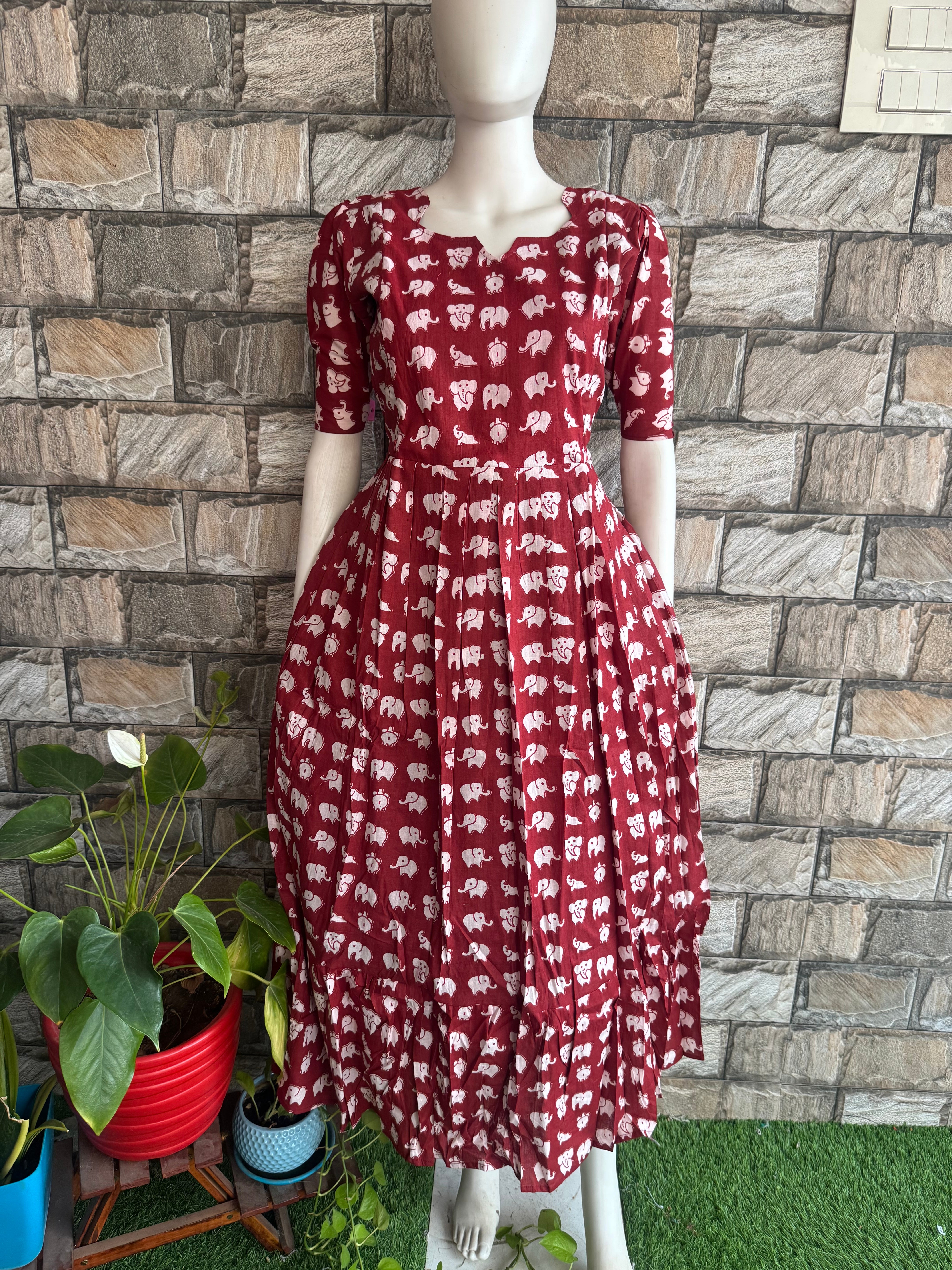 Maroon elephant soft cotton Maternity maxi