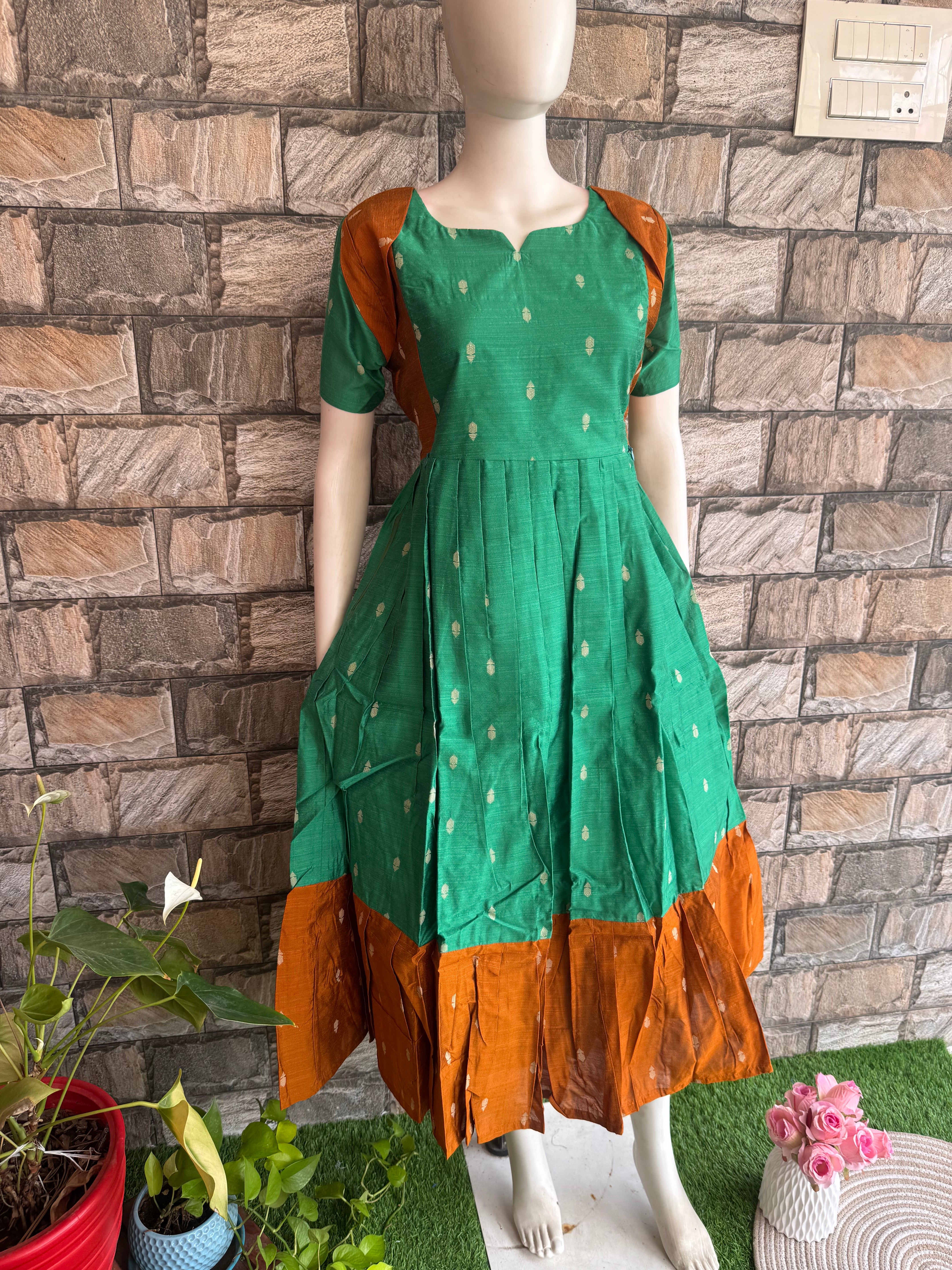 Festive wear Maternity raw silk maxi English Green