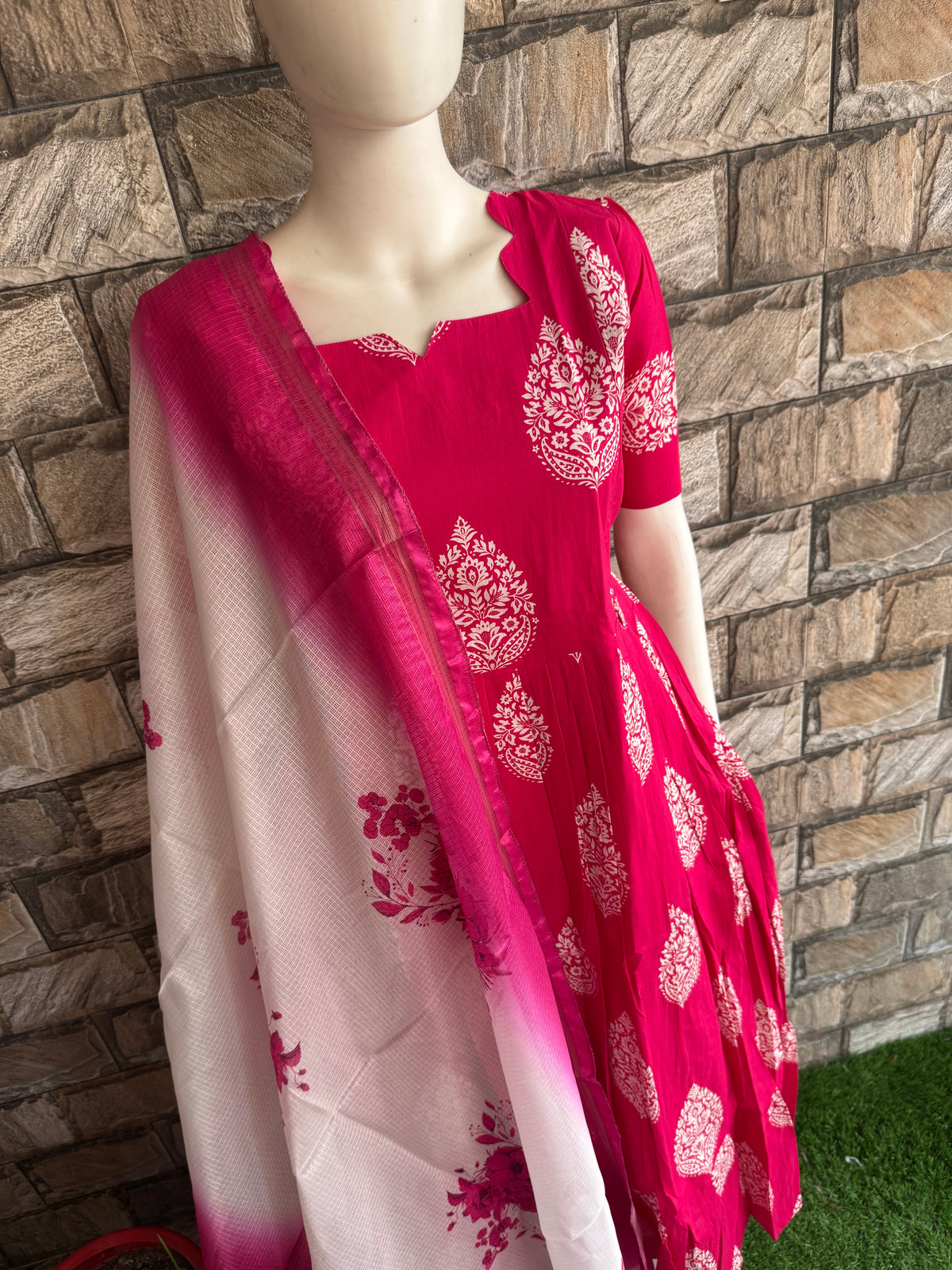 Soft cotton Maternity maxi with dupatta Candy pinki