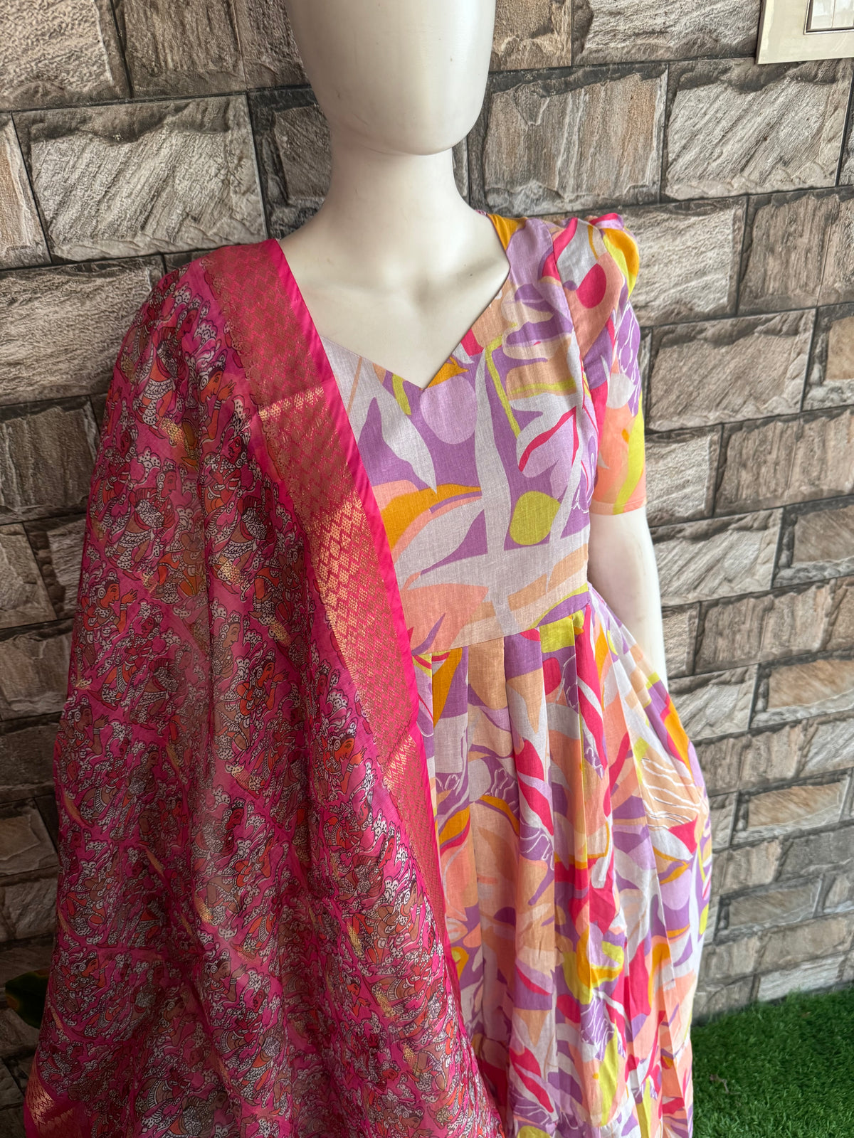 Soft cotton Maternity Feeding Maxi WITH DUPATTA Lavender