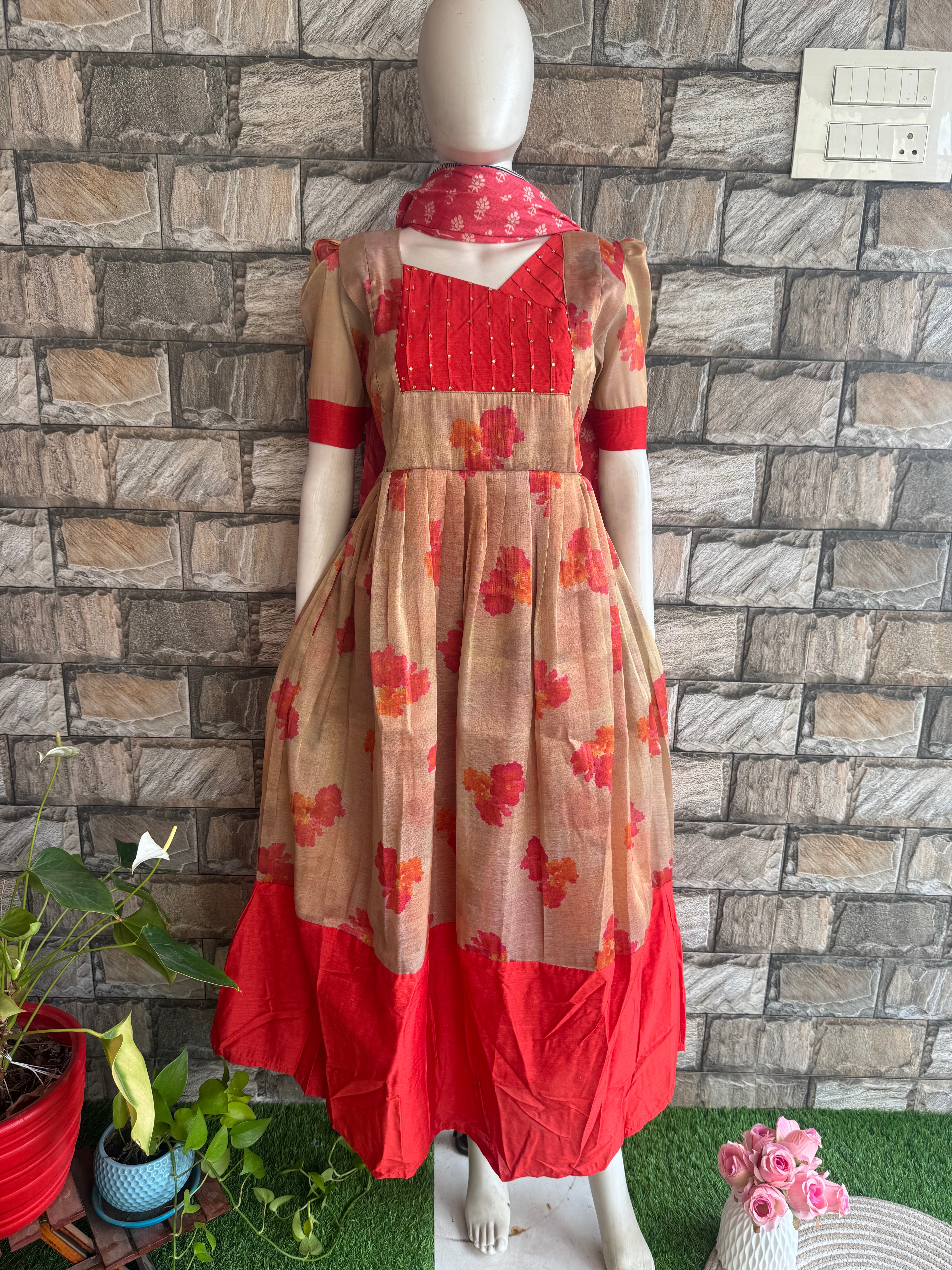 Chanderi mix Tissue silk Maternity maxi