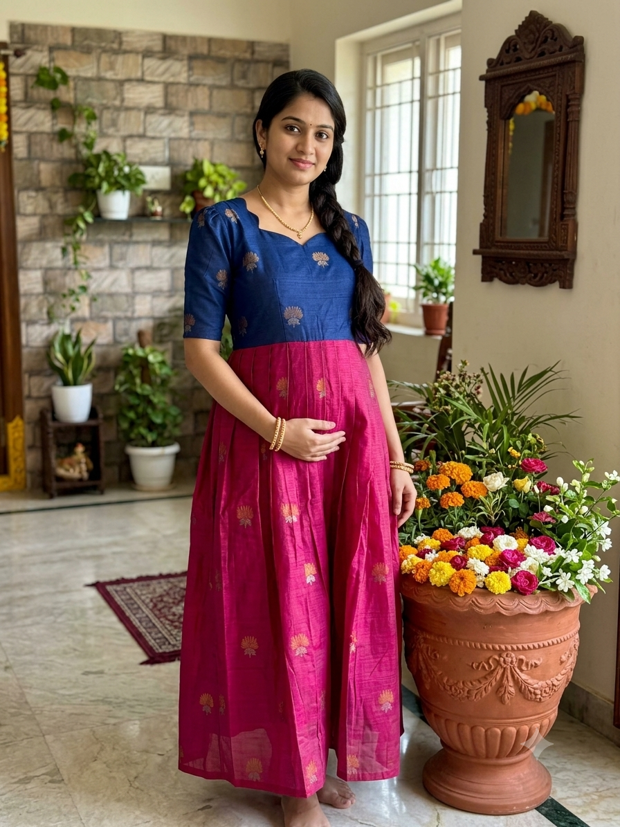 Festive wear Maternity raw silk maxi