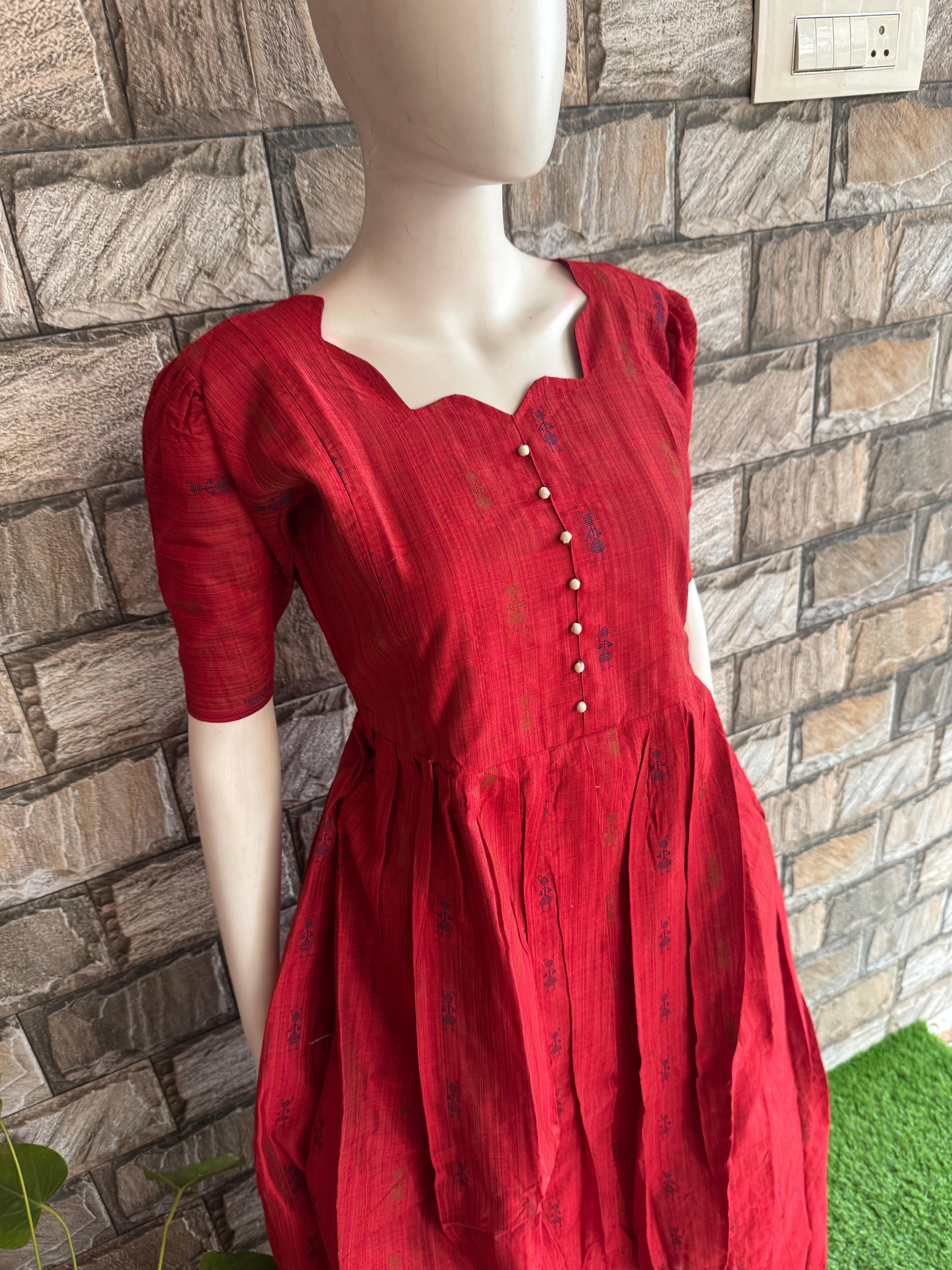 Jacquard handloom cotton  maternity Feeding maxi Maroon