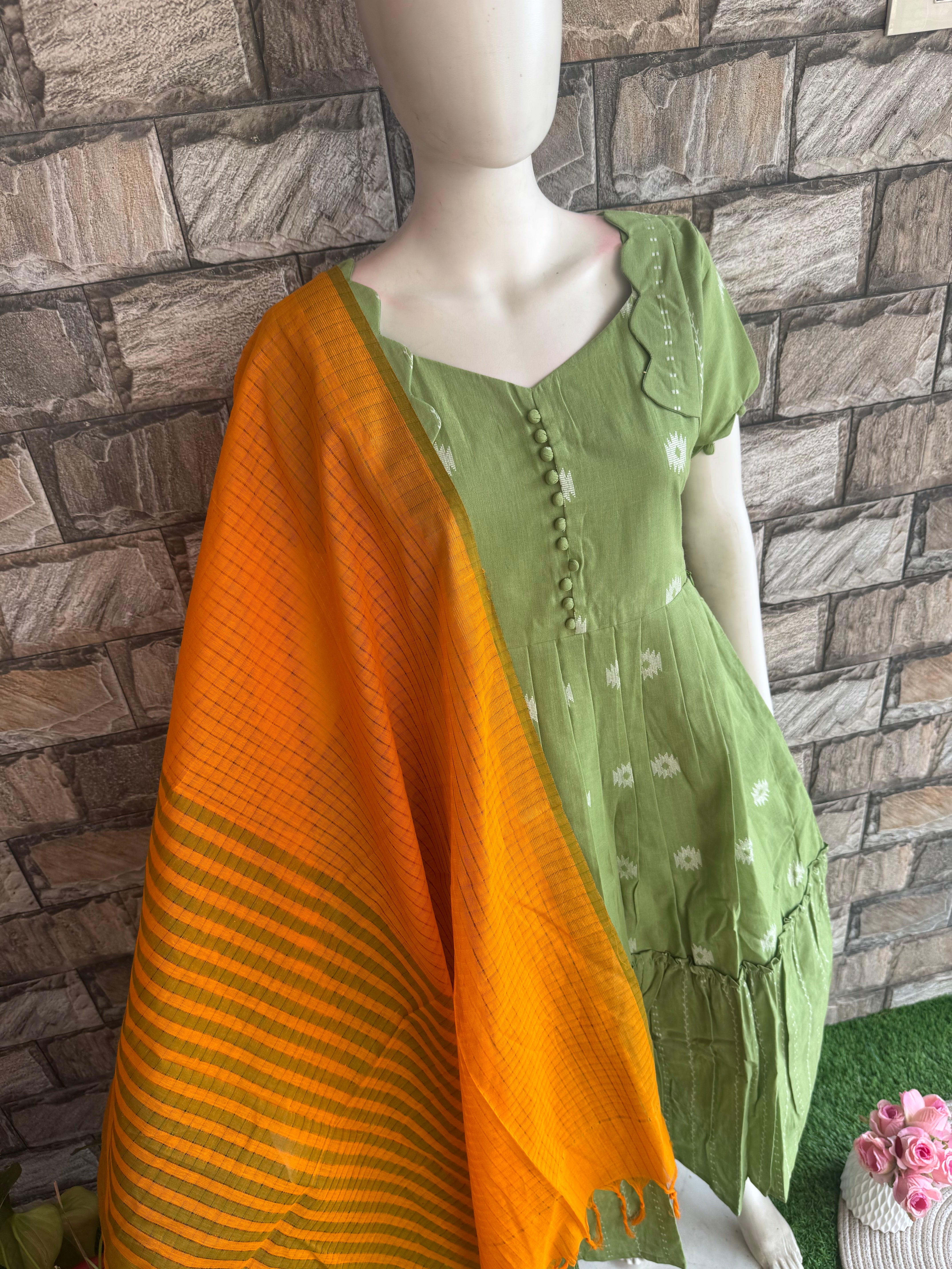 Pure handloom cotton  Dupatta Mango Yellow