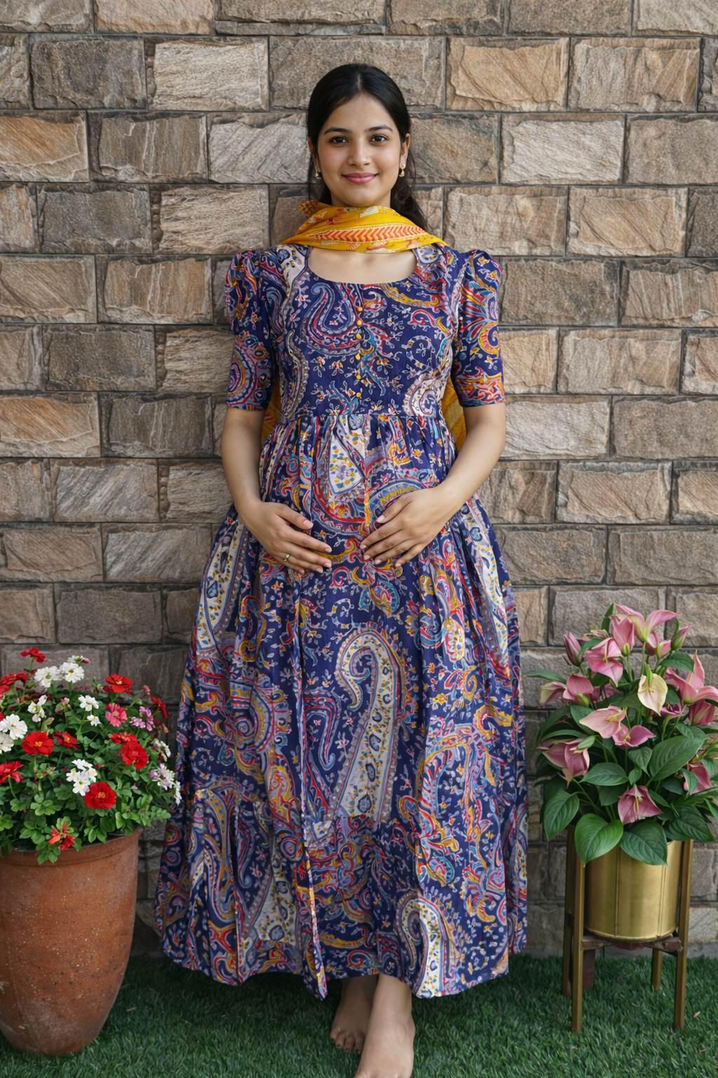 Kalamkari Mul soft cotton Maternity Maxi