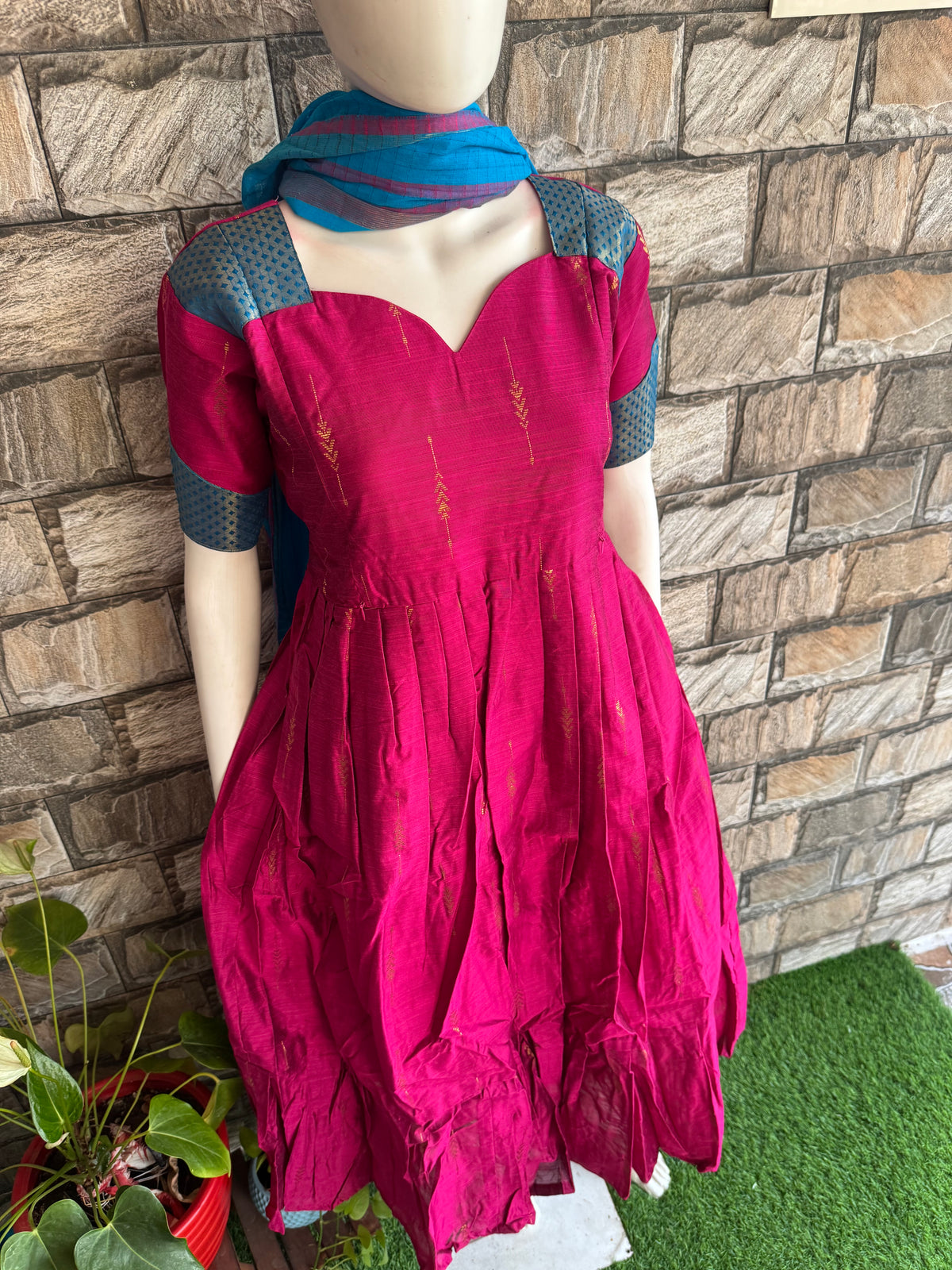 Diwali series Maternity raw silk maxi- with Cotton Dupatta