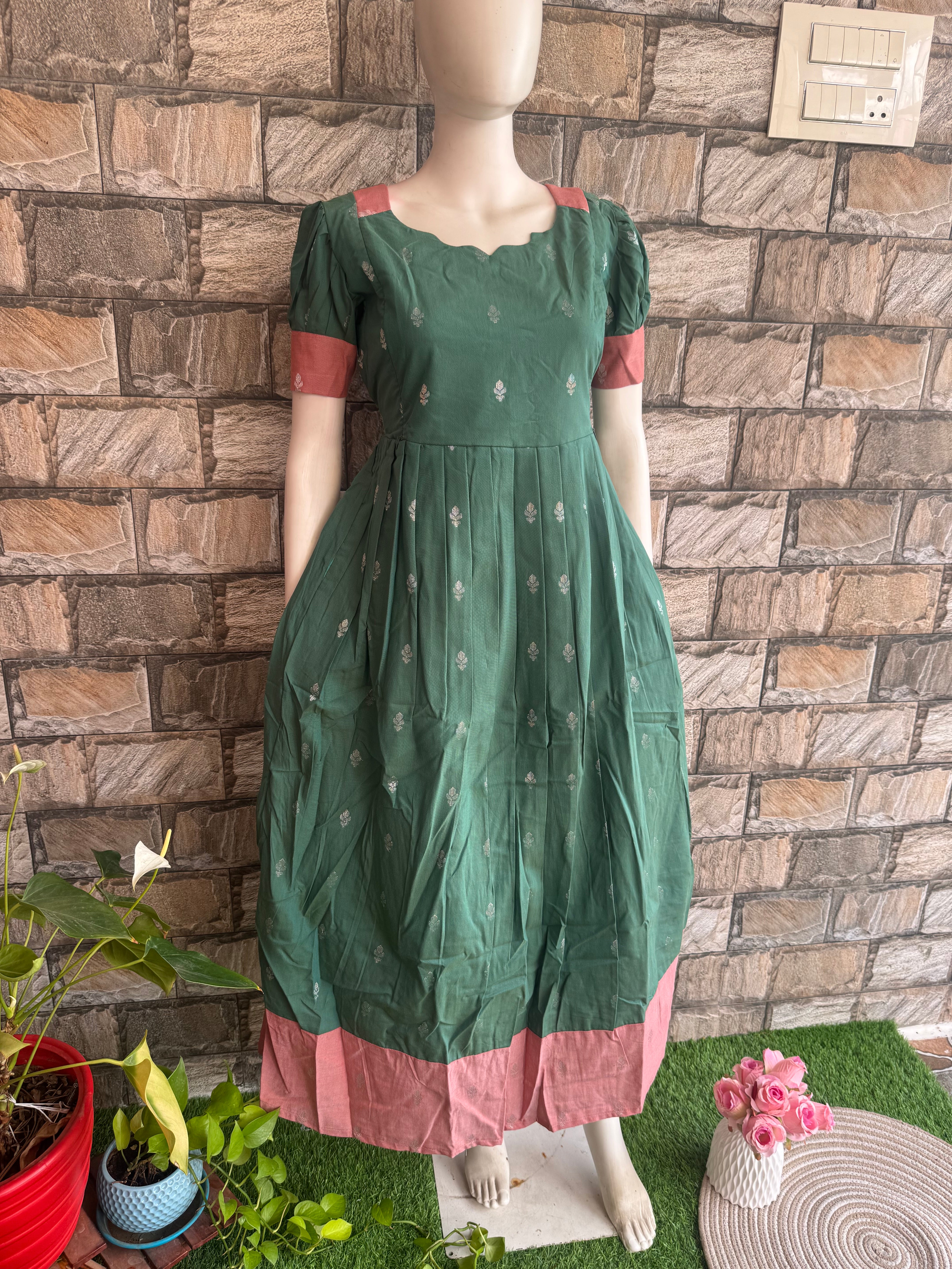 Festive wear Maternity silk handloom maxi English Green