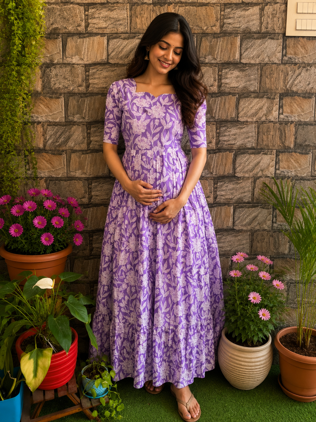 Lilac  soft cotton Maternity maxi