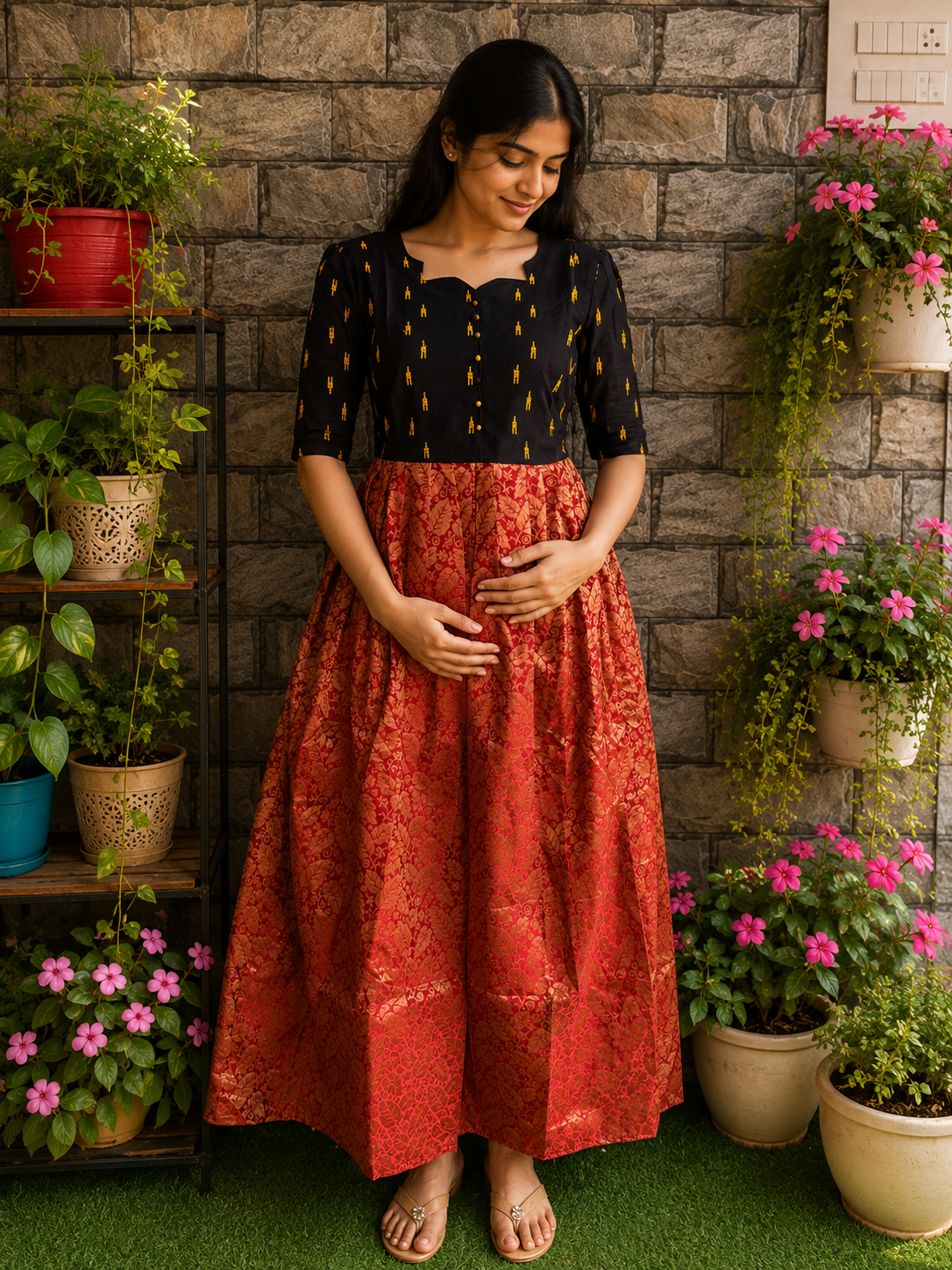 Banarasi mix maternity Feeding maxi