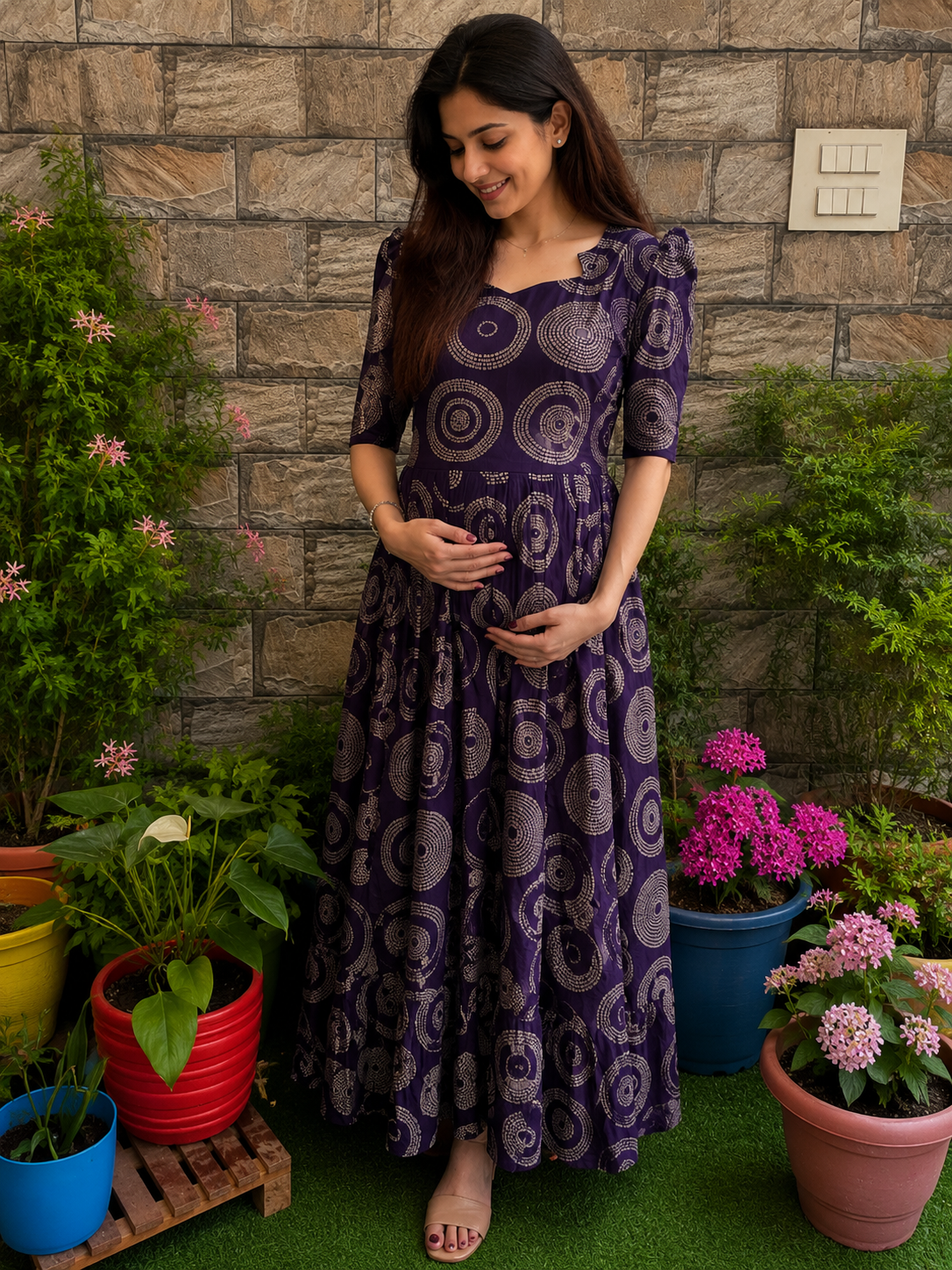Black current soft cotton Maternity maxi