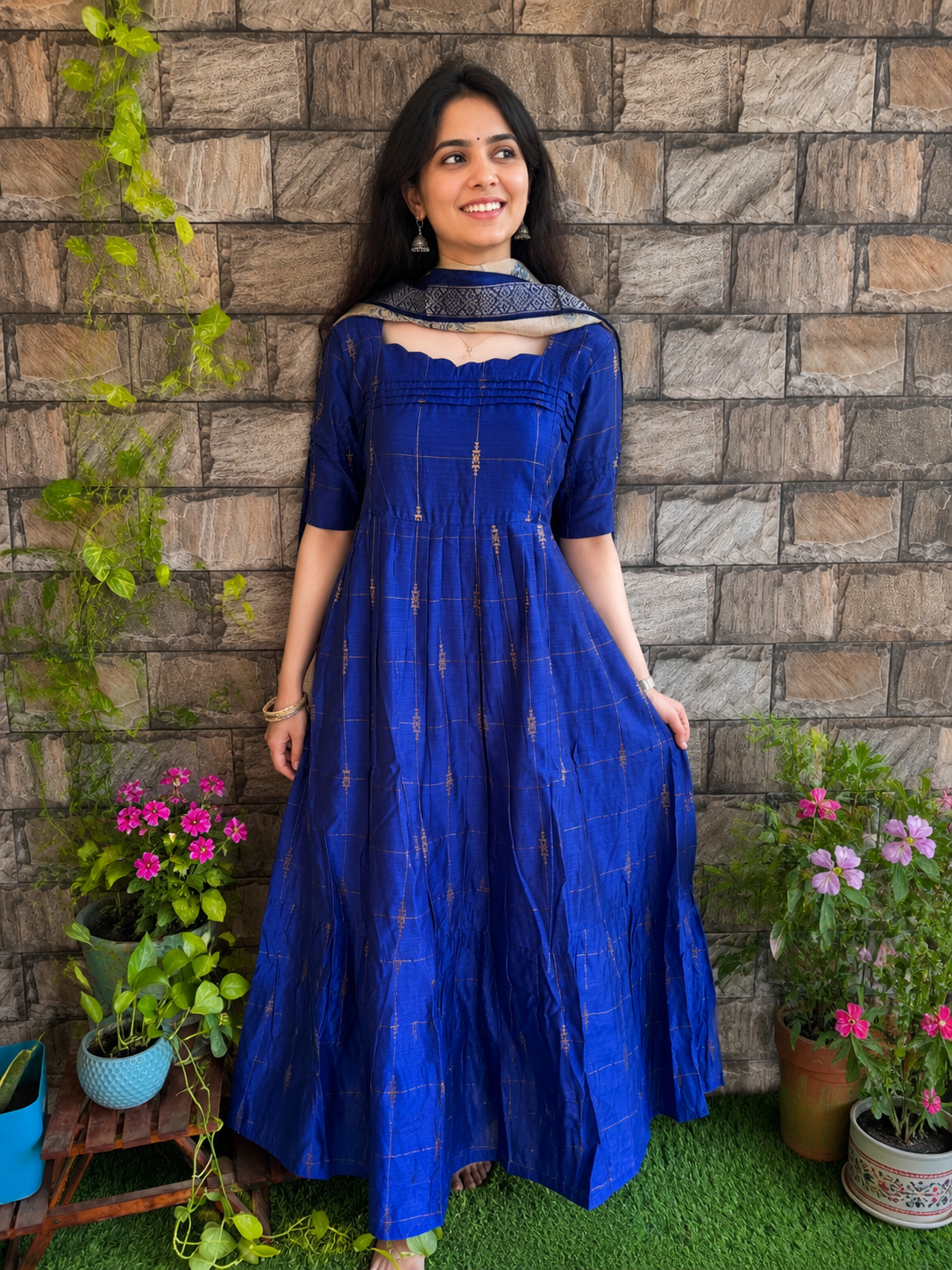 Festive wear Maternity raw silk maxi Royal Blue