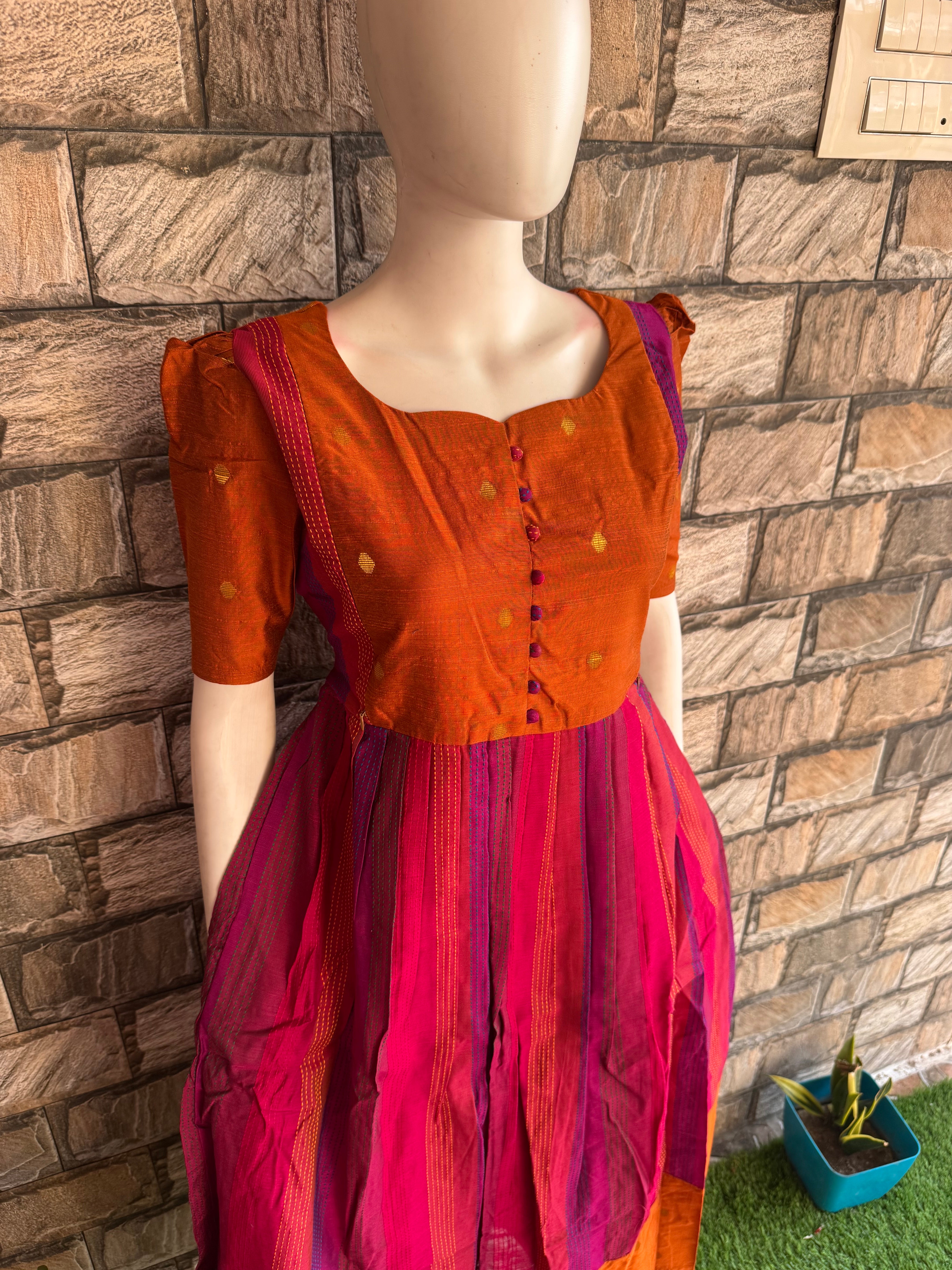 Multi colour Rawsilk Maternity maxi