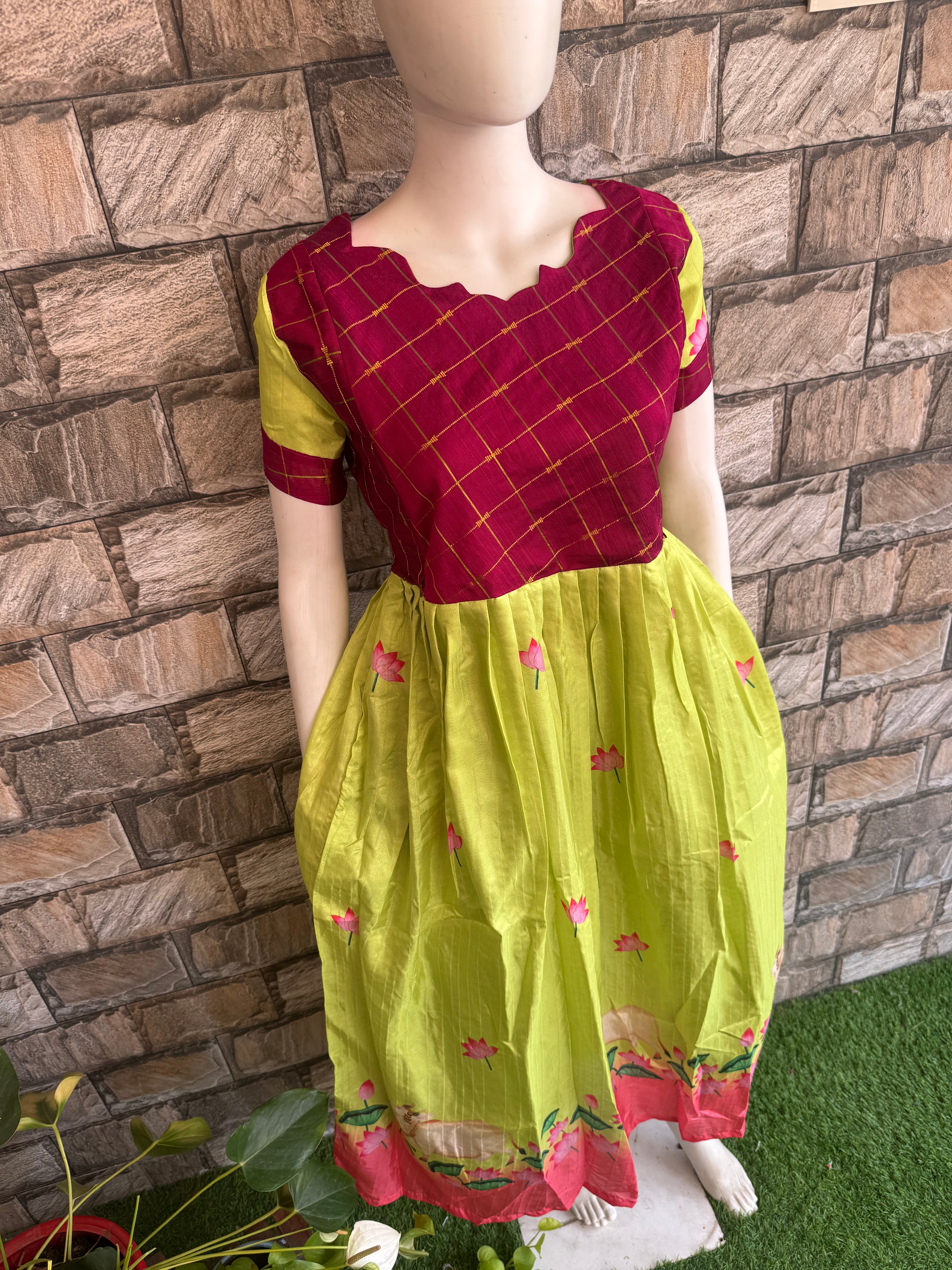 Pichwai  design Chanderi Maternity maxi