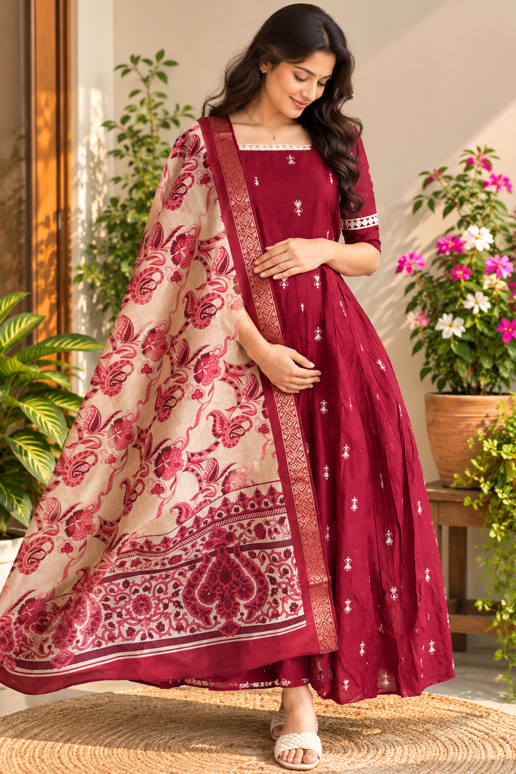 Diwali series Maternity raw silk maxi- with Dupatta