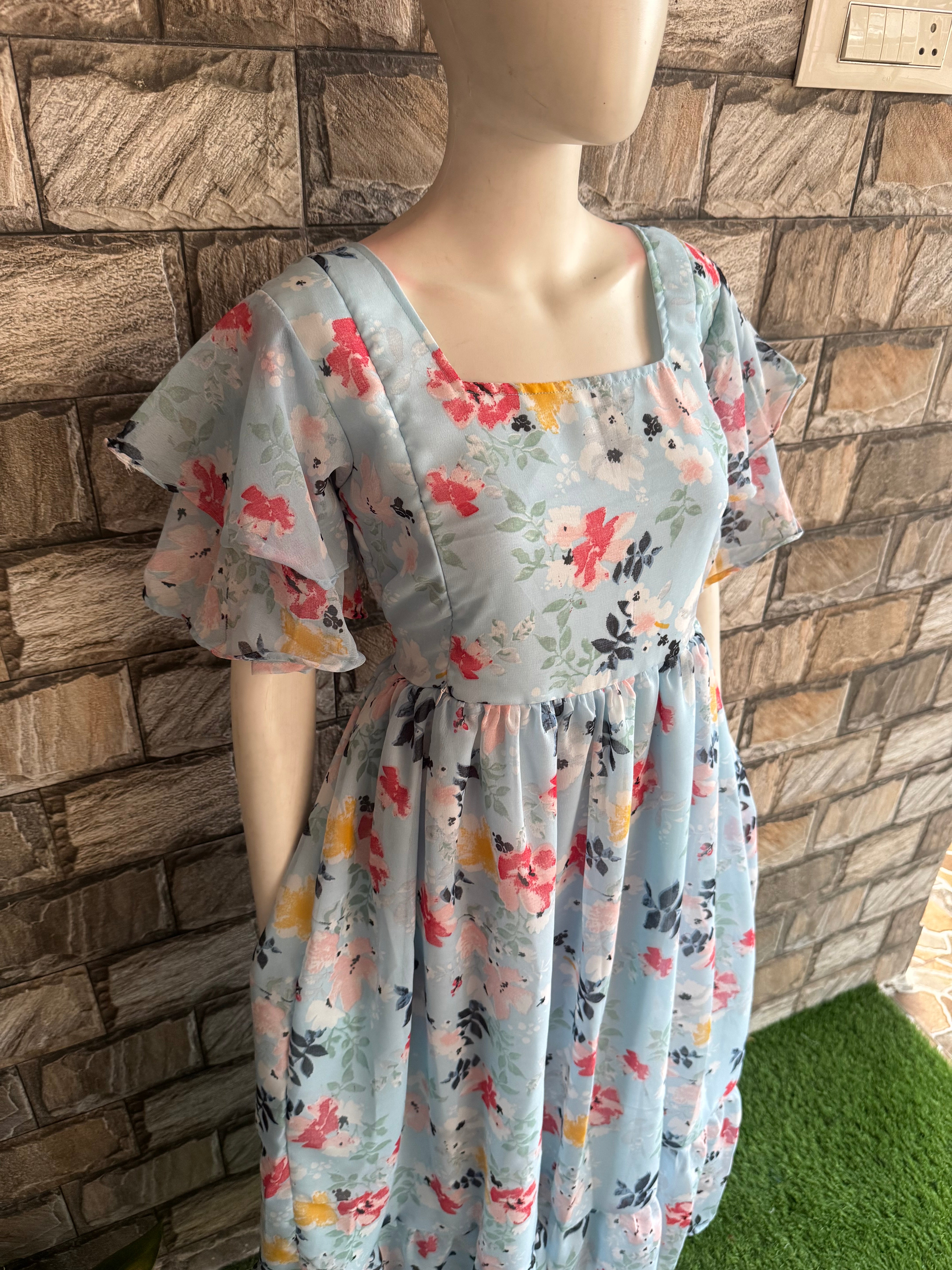 Ice Blue Georgette Maternity maxi