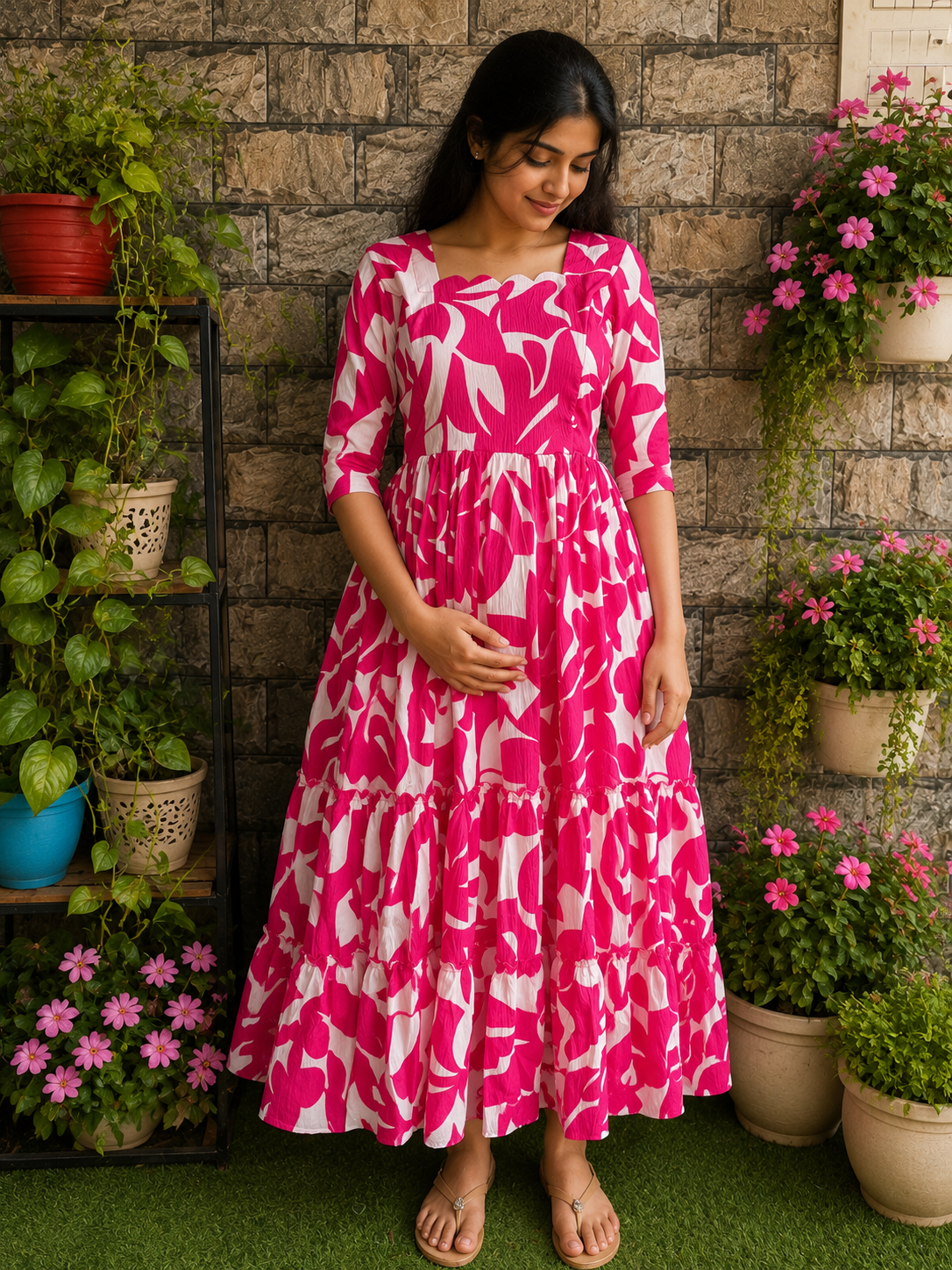 Delta Maternity maxi Crush fabric