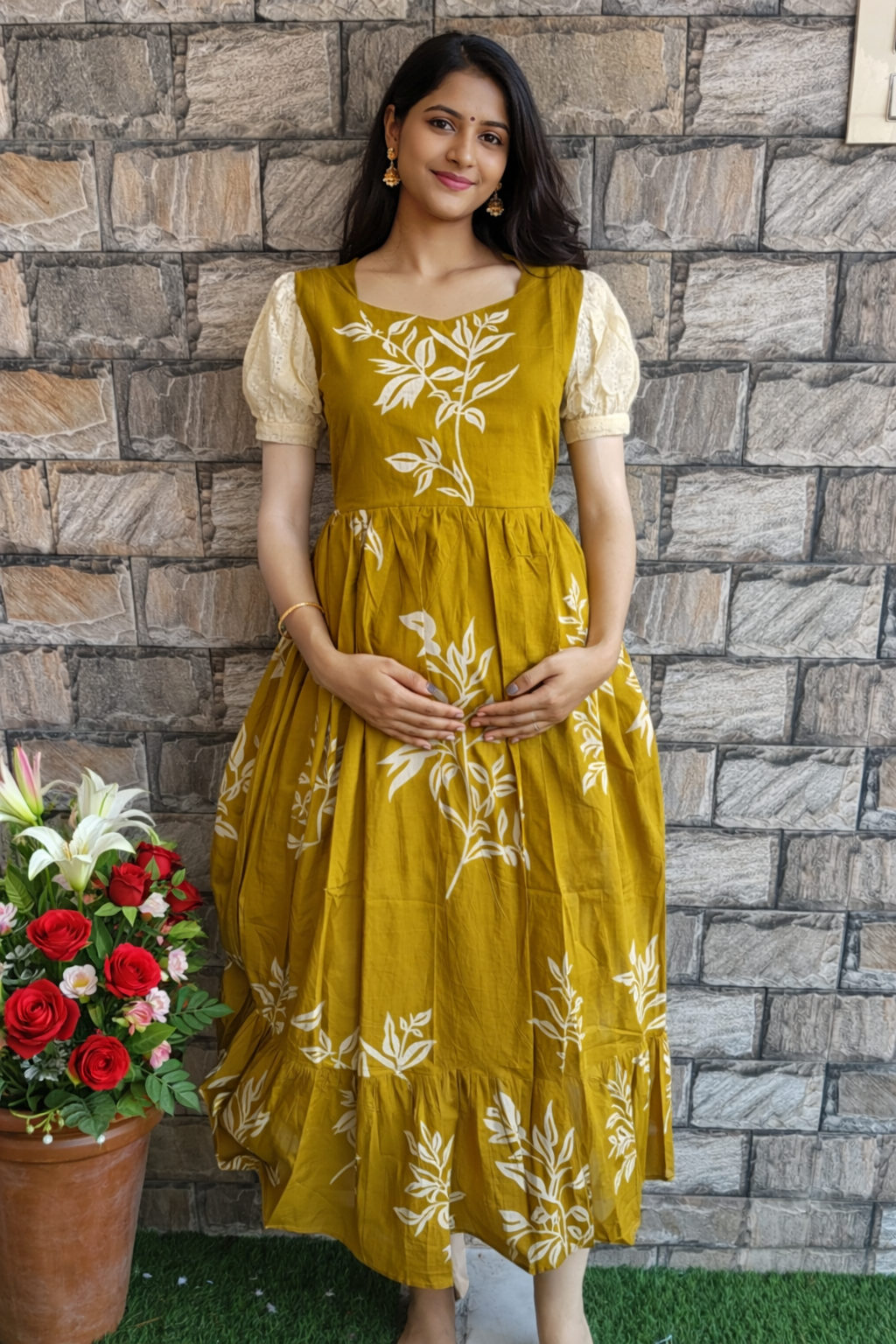 Mustard Bloom Maternity Feeding maxi