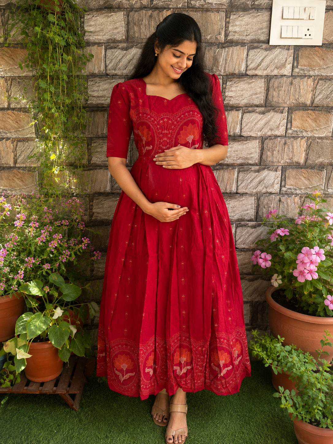Soft cotton Maternity maxi - Kumkum