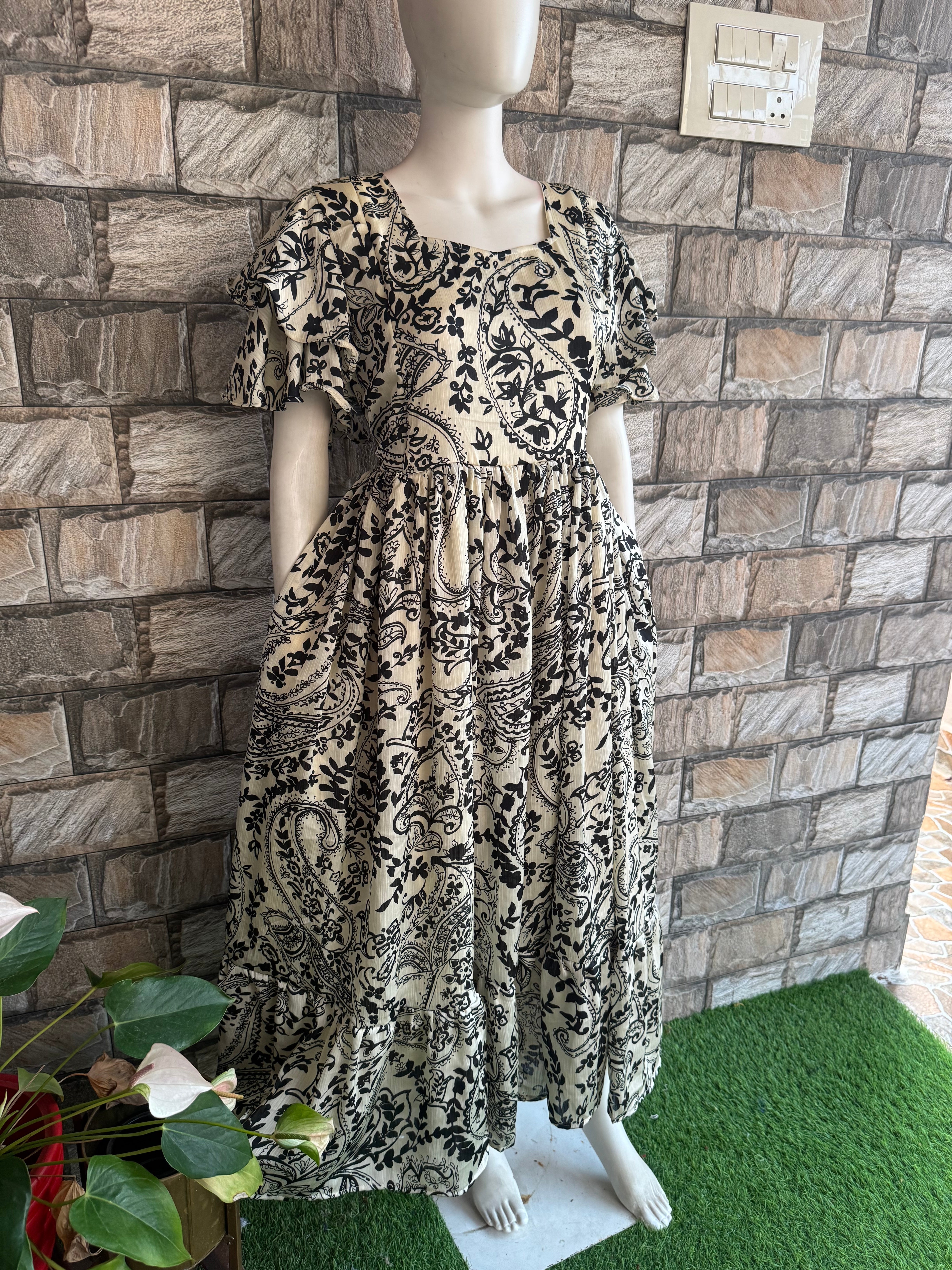 Kalamkari half white Delta Georgette Maternity Maxi