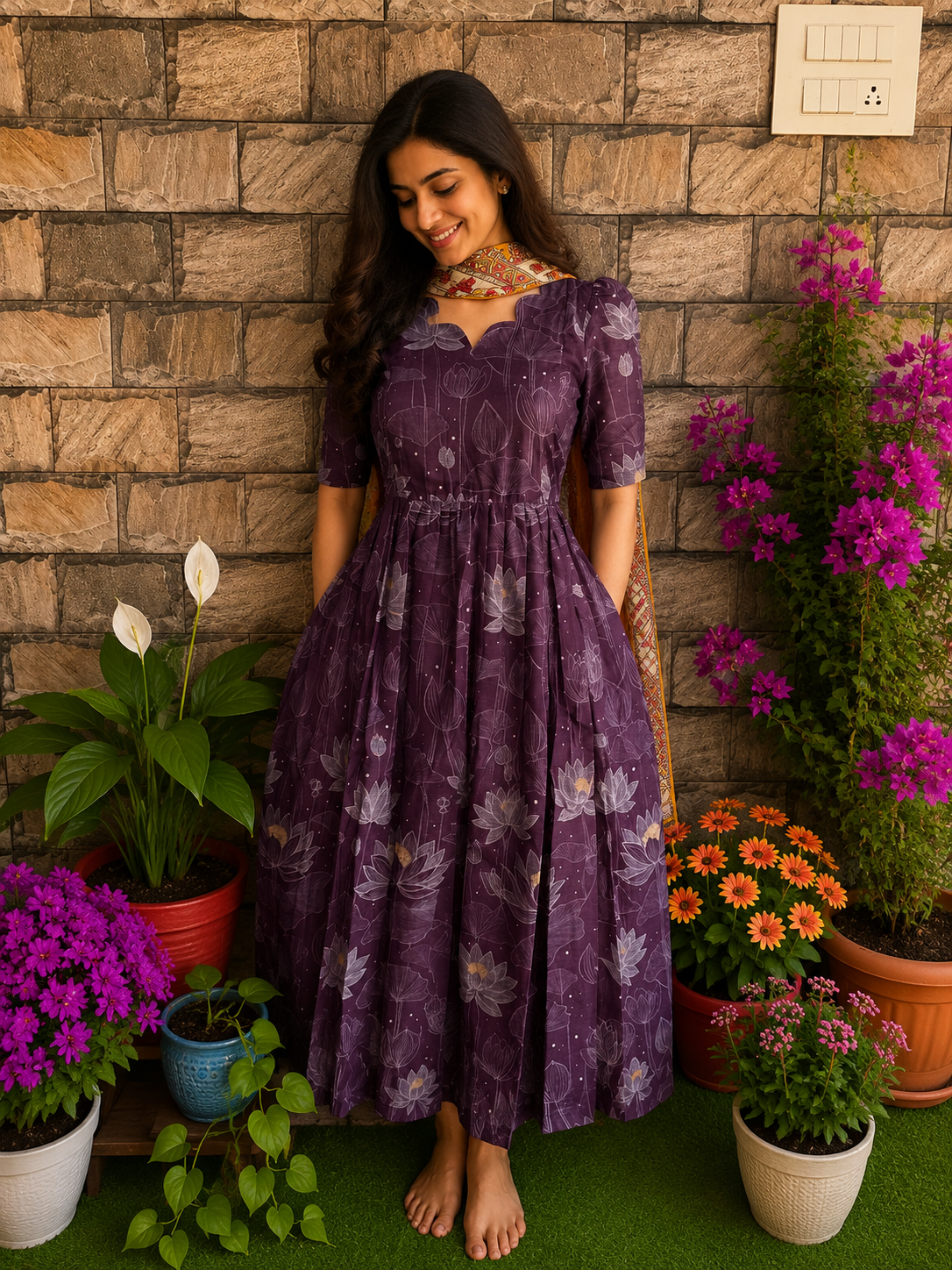 Linen Soft Cotton Maternity maxi Dark wine