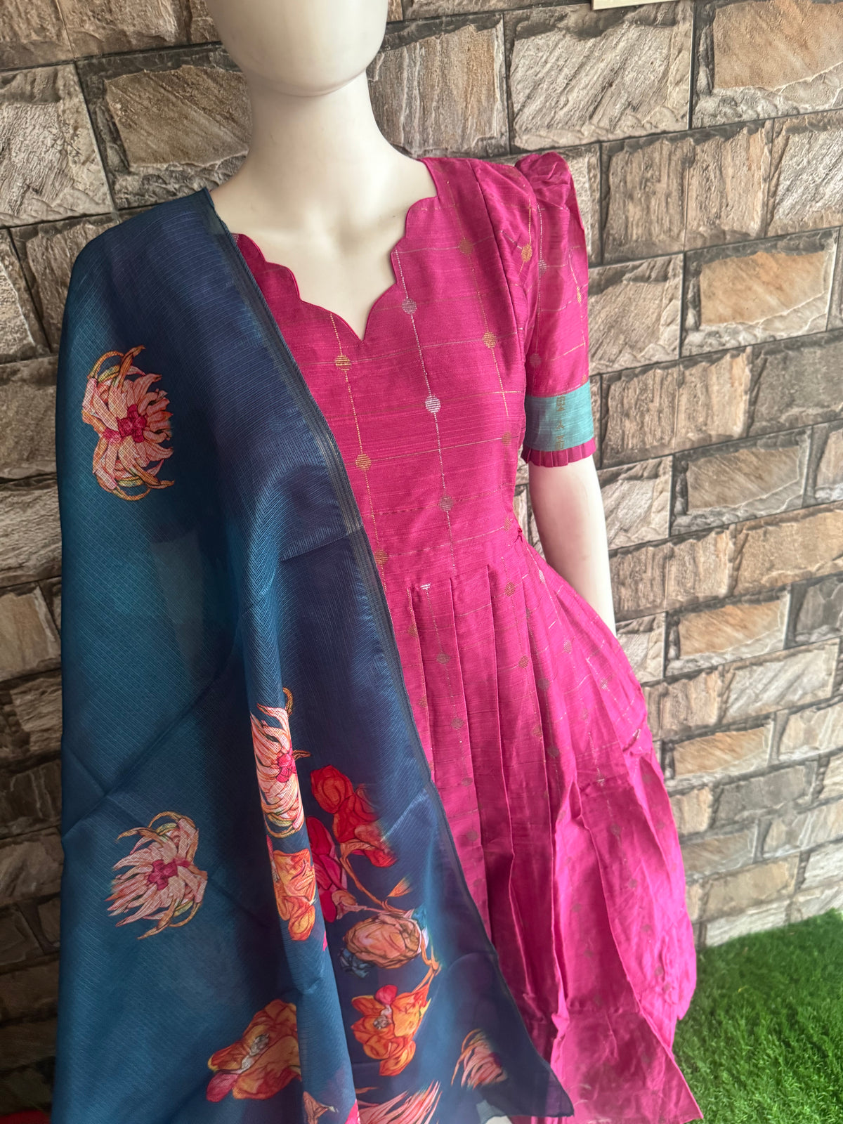Diwali series Maternity raw silk maxi- with Dupatta Paneer rose