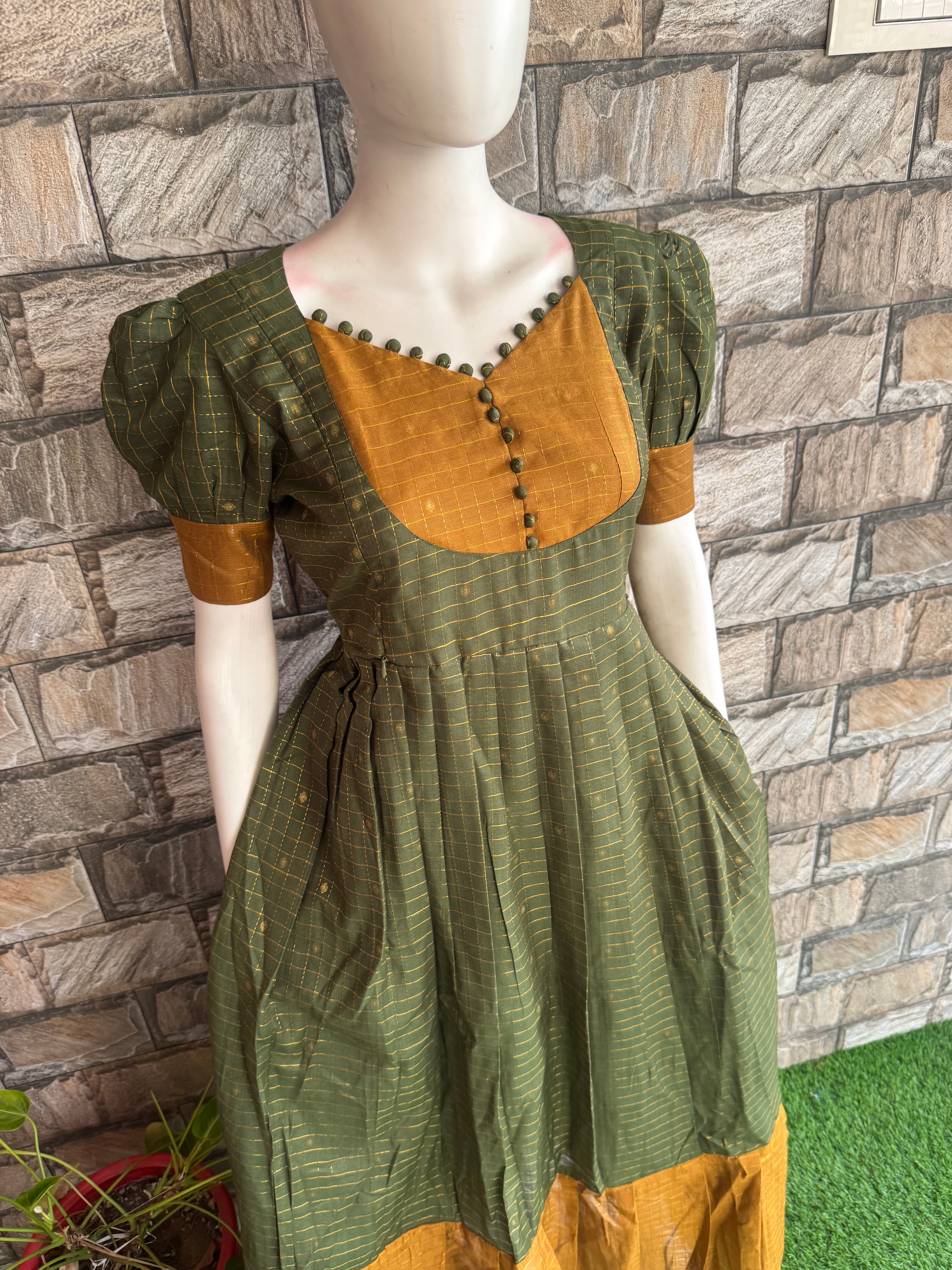 Festive wear Maternity Handloom silk maxi Mahendi