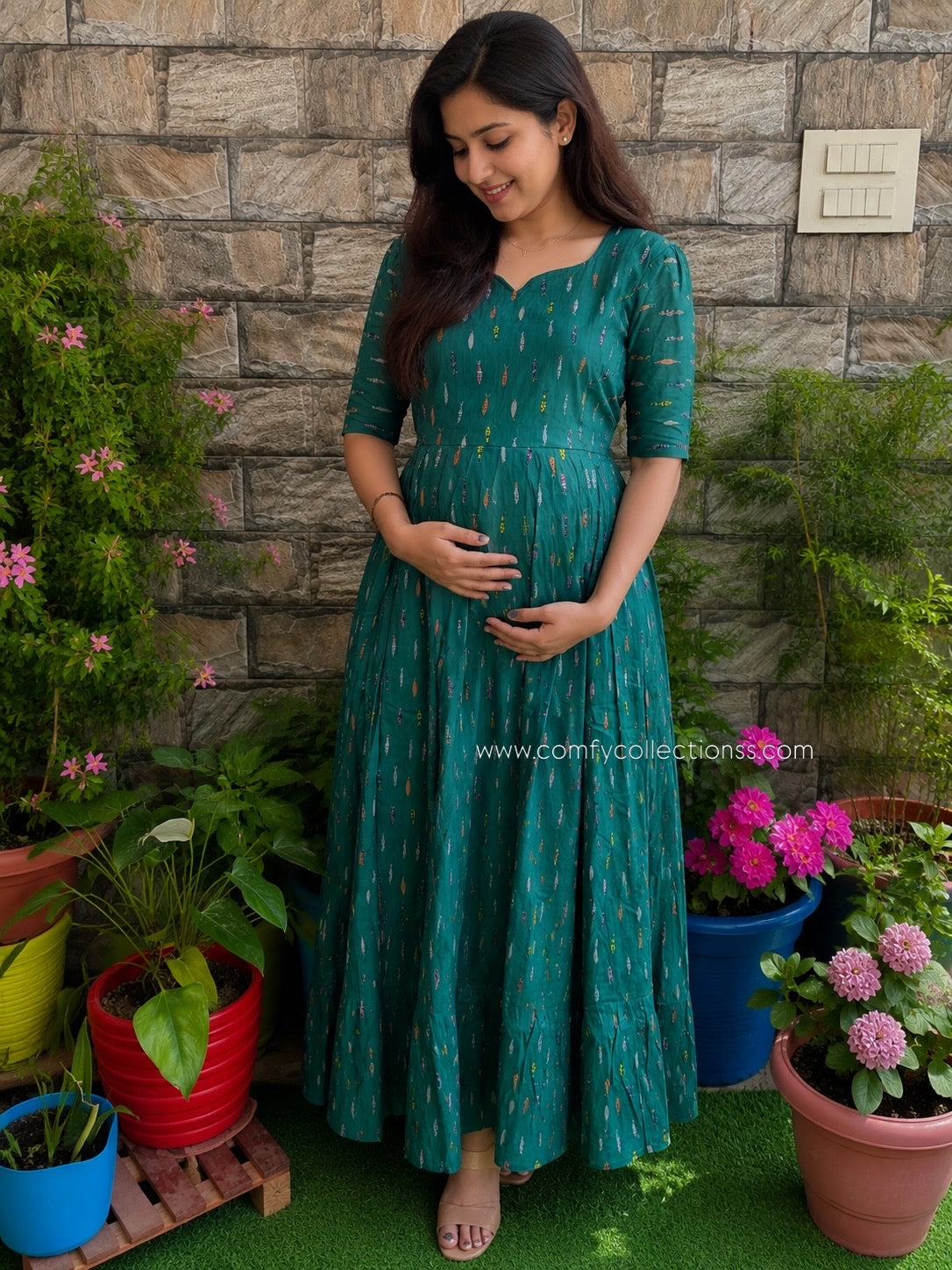 Fish print soft cotton Maternity maxi