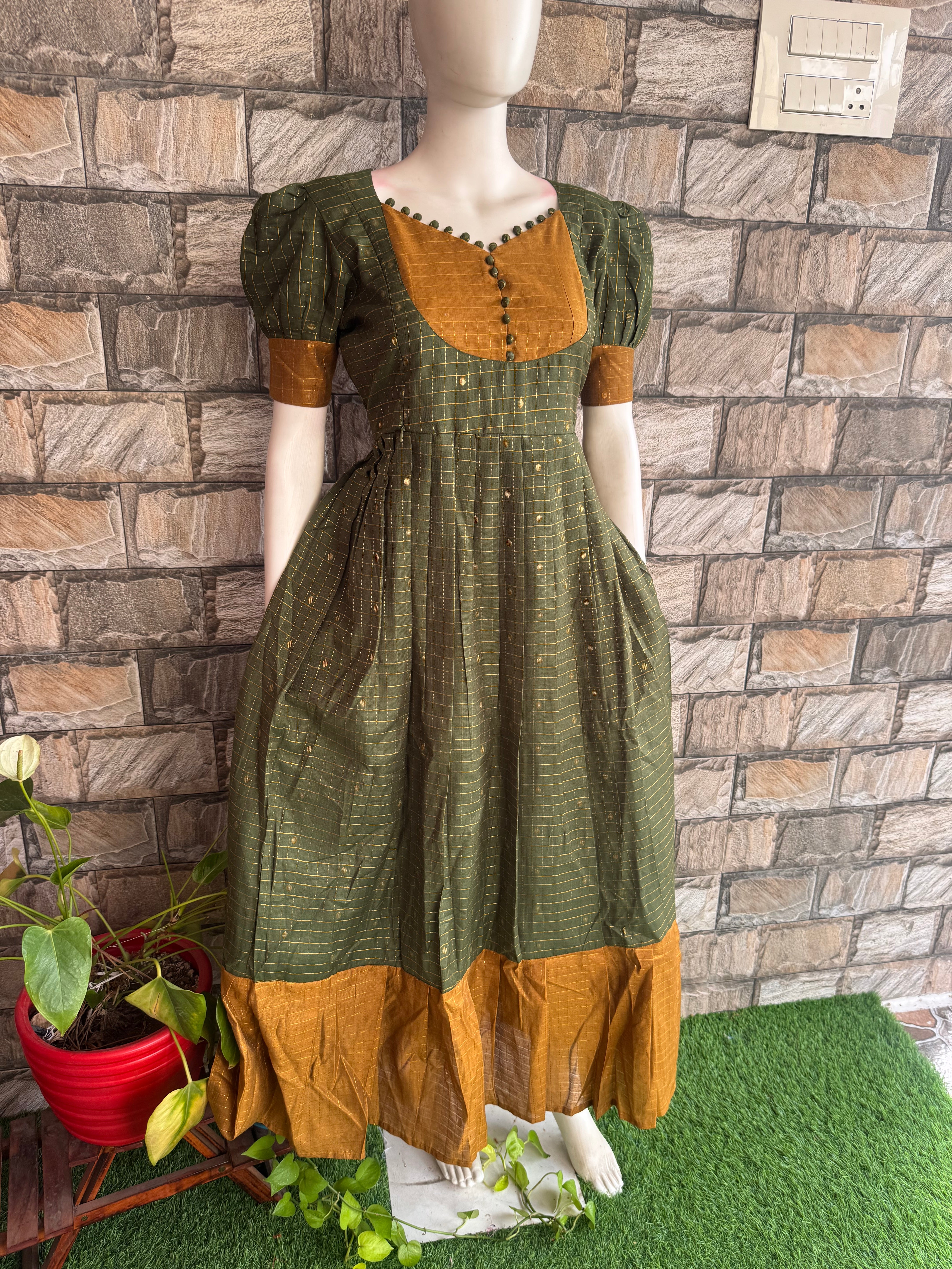 Festive wear Maternity Handloom silk maxi Mahendi