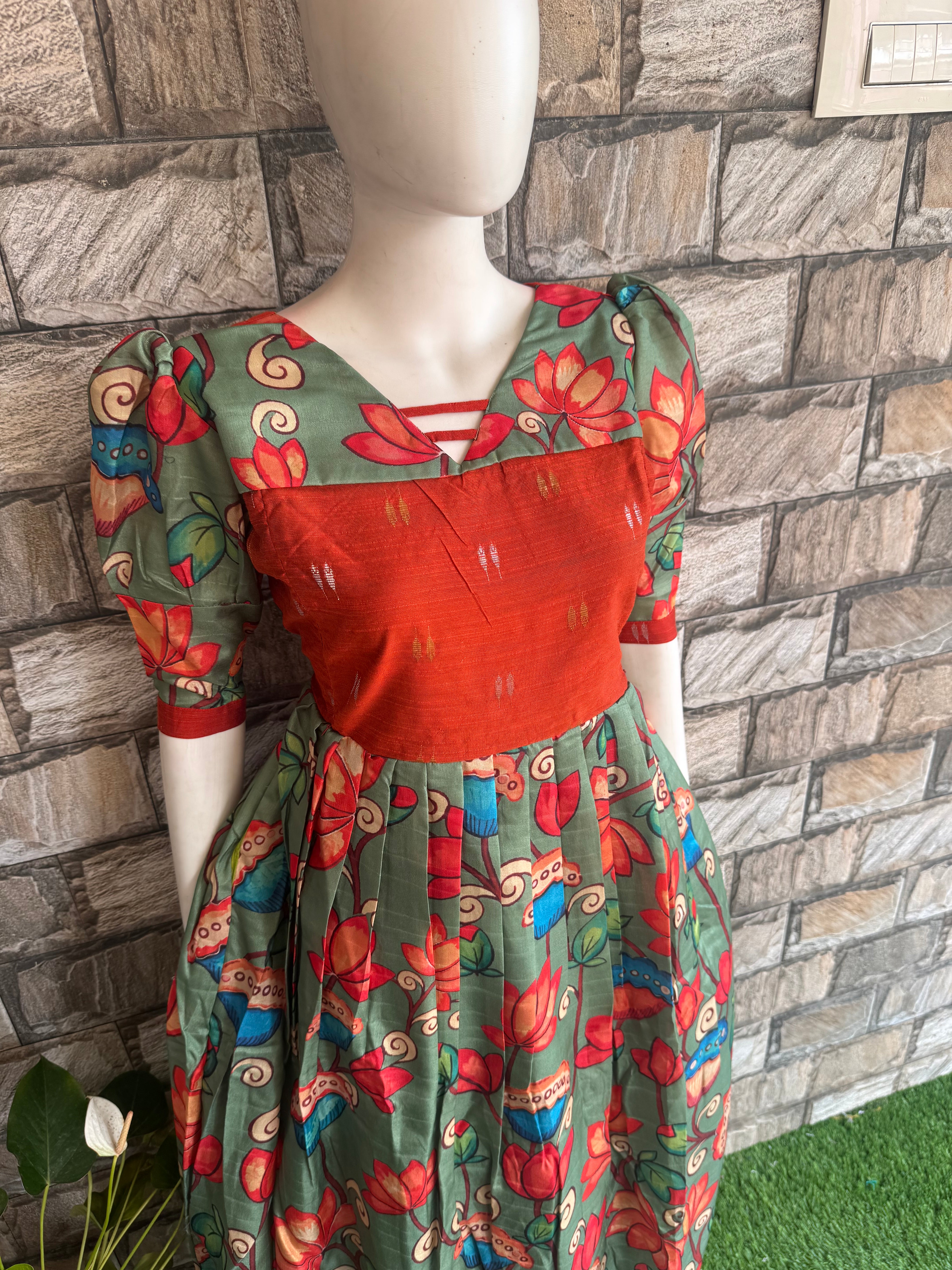 Chanderi Raw silk Maternity maxi Kalamkari