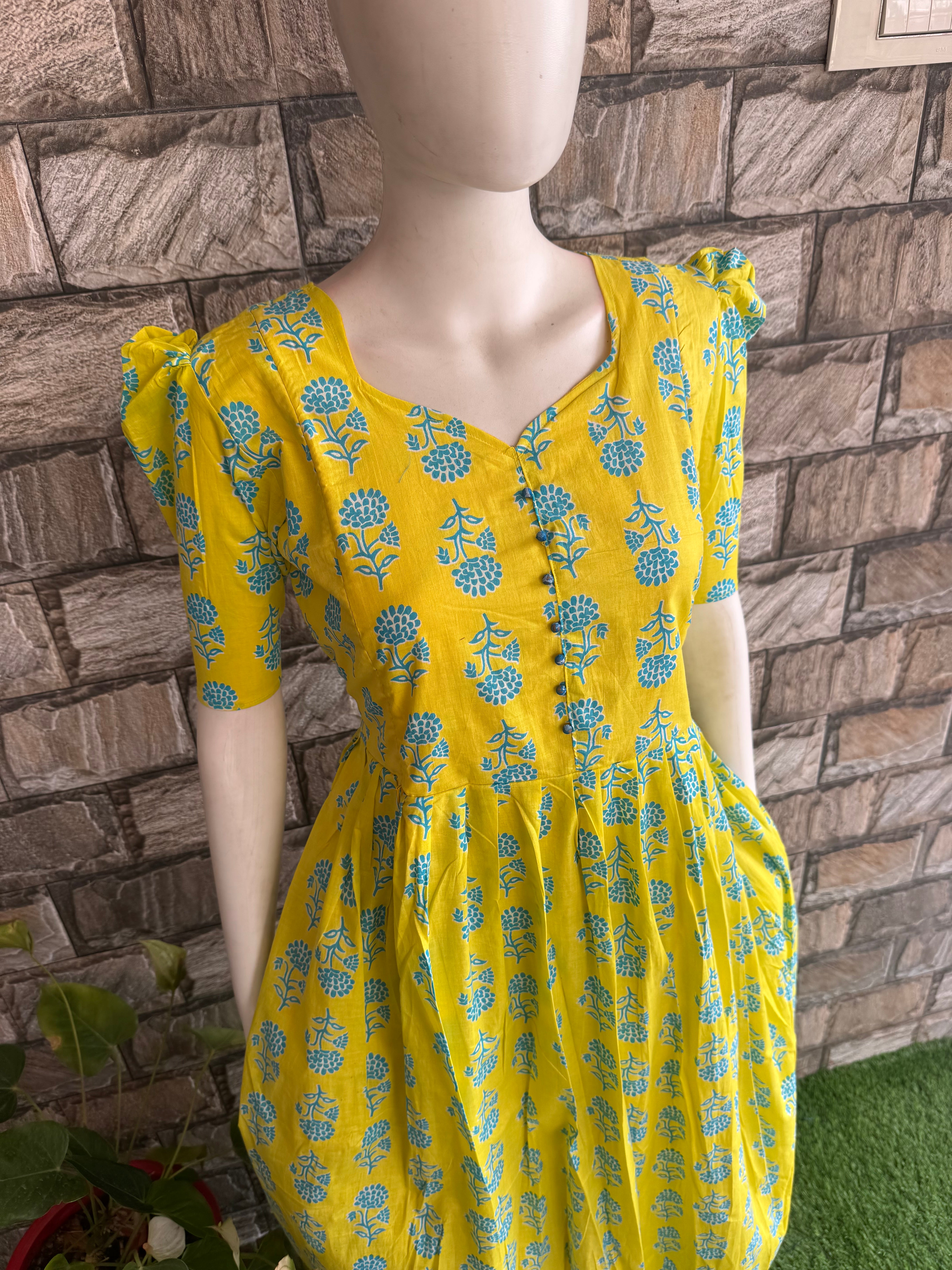 Lemon yellow cotton Maternity maxi