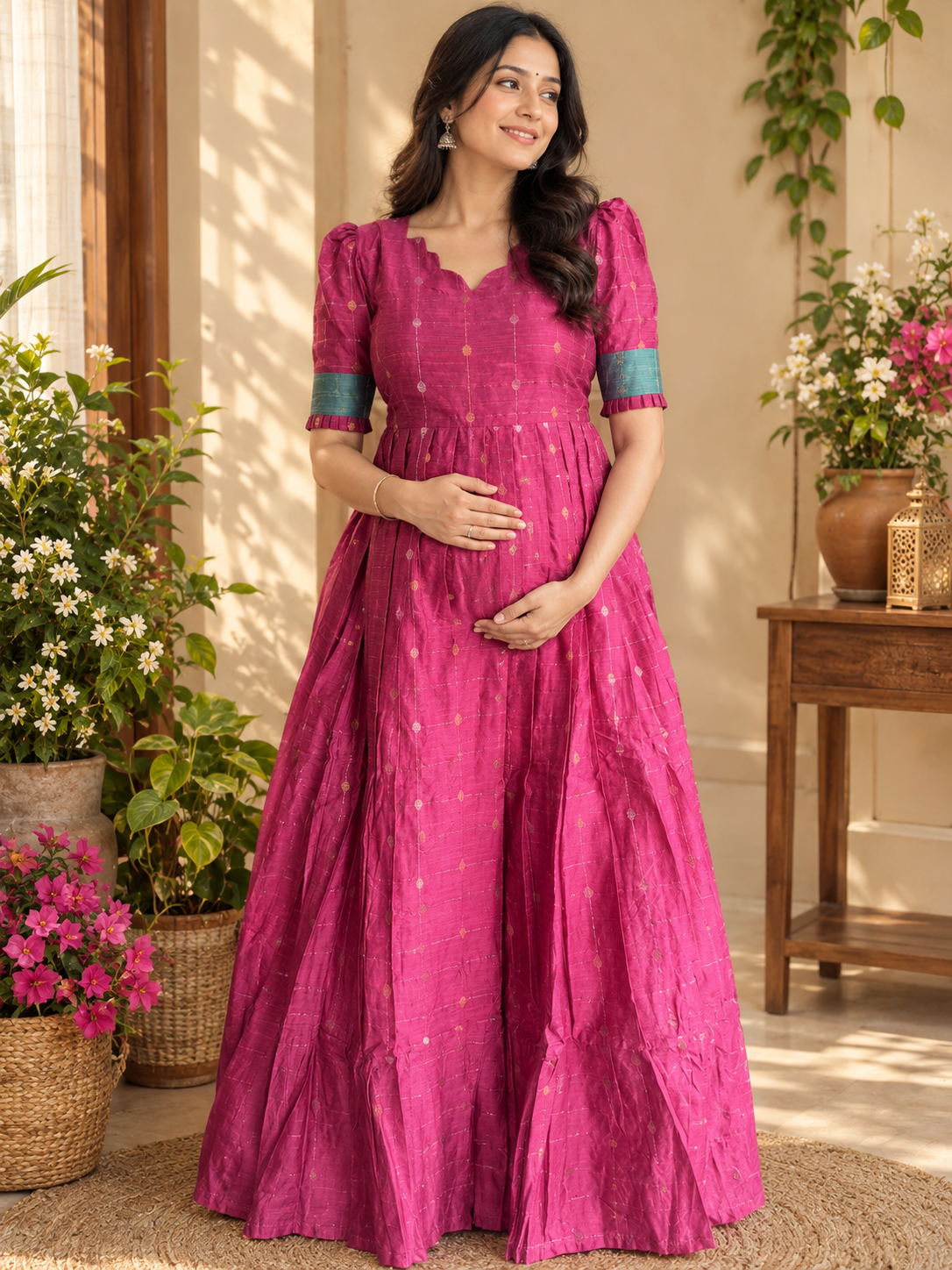 Diwali series Maternity raw silk maxi- without Dupatta Paneer rose