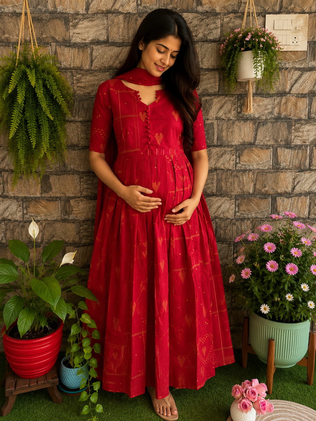 Maternity maxi Handloom cotton Best price Pale Maroon