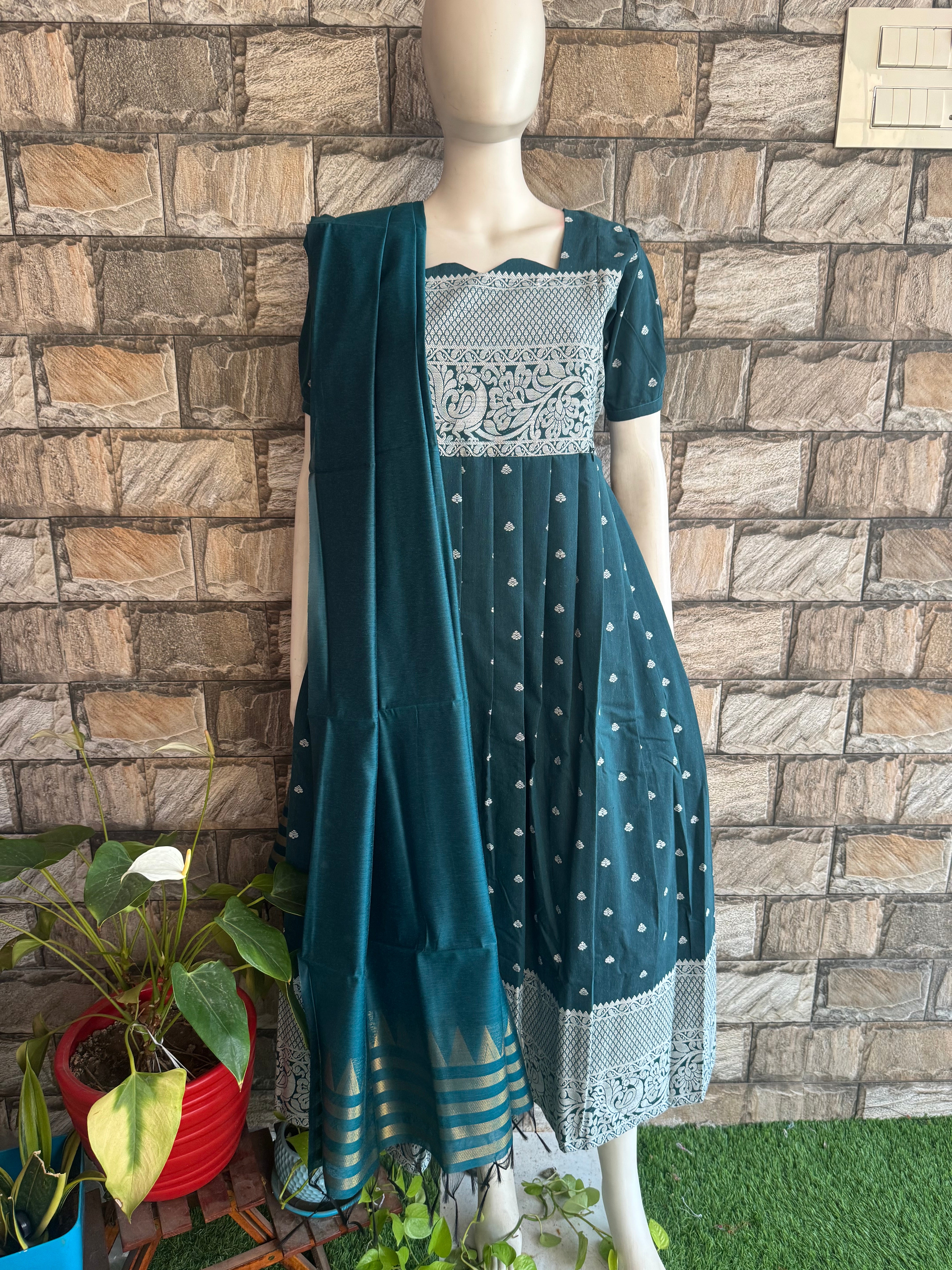 Turquoise Green silk cotton Dupatta