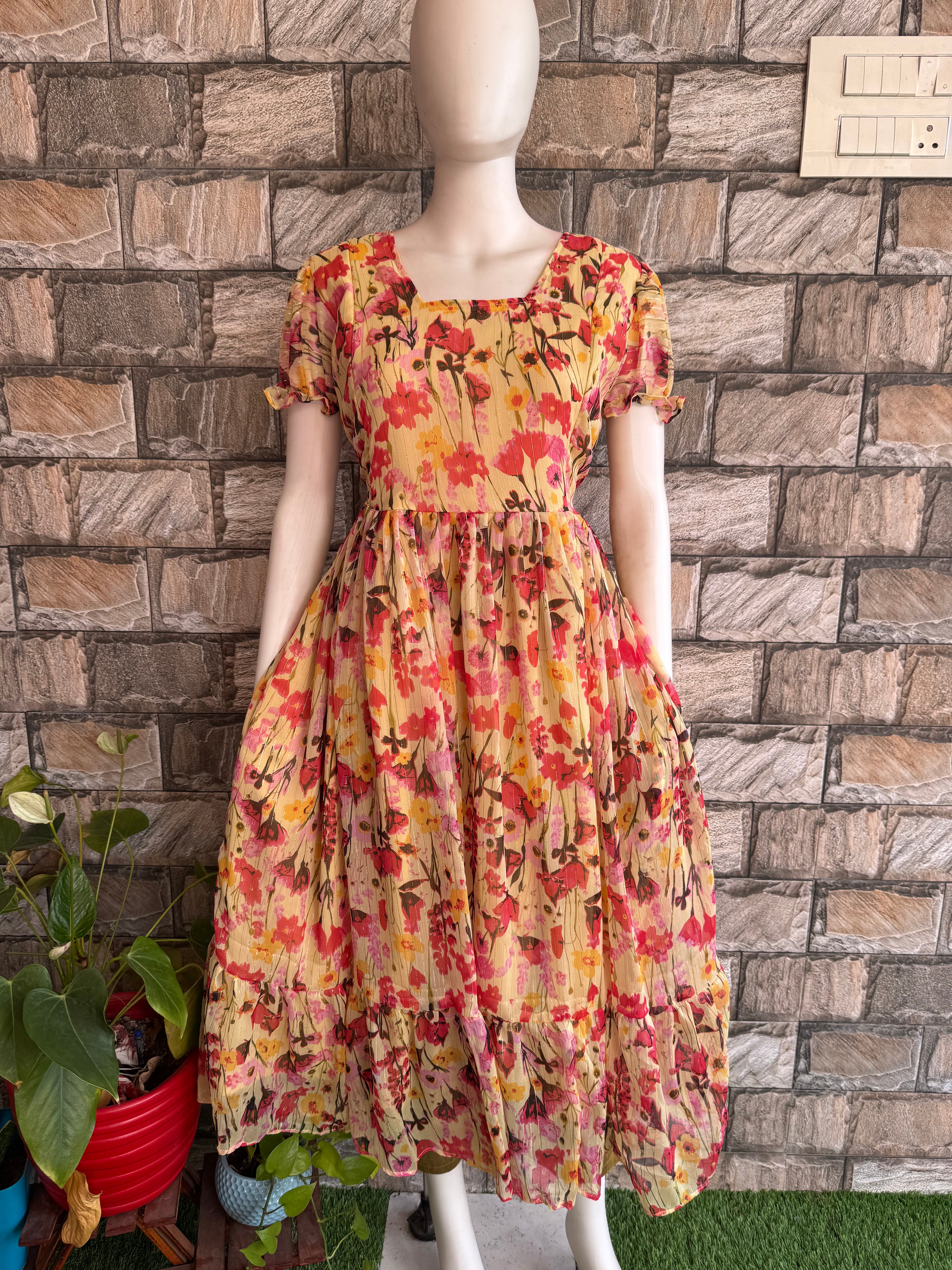 Cheese yellow Shade Georgette Maternity Maxi